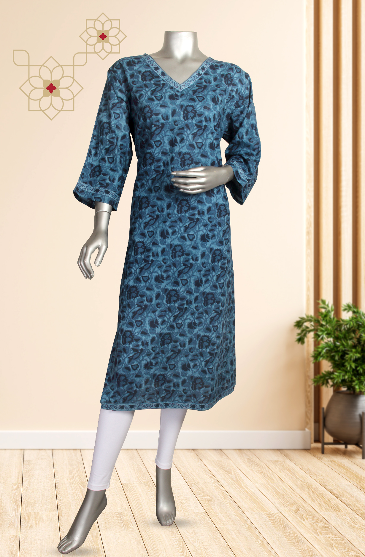 Blue Cotton Printed Kurti - KPJAINI13606