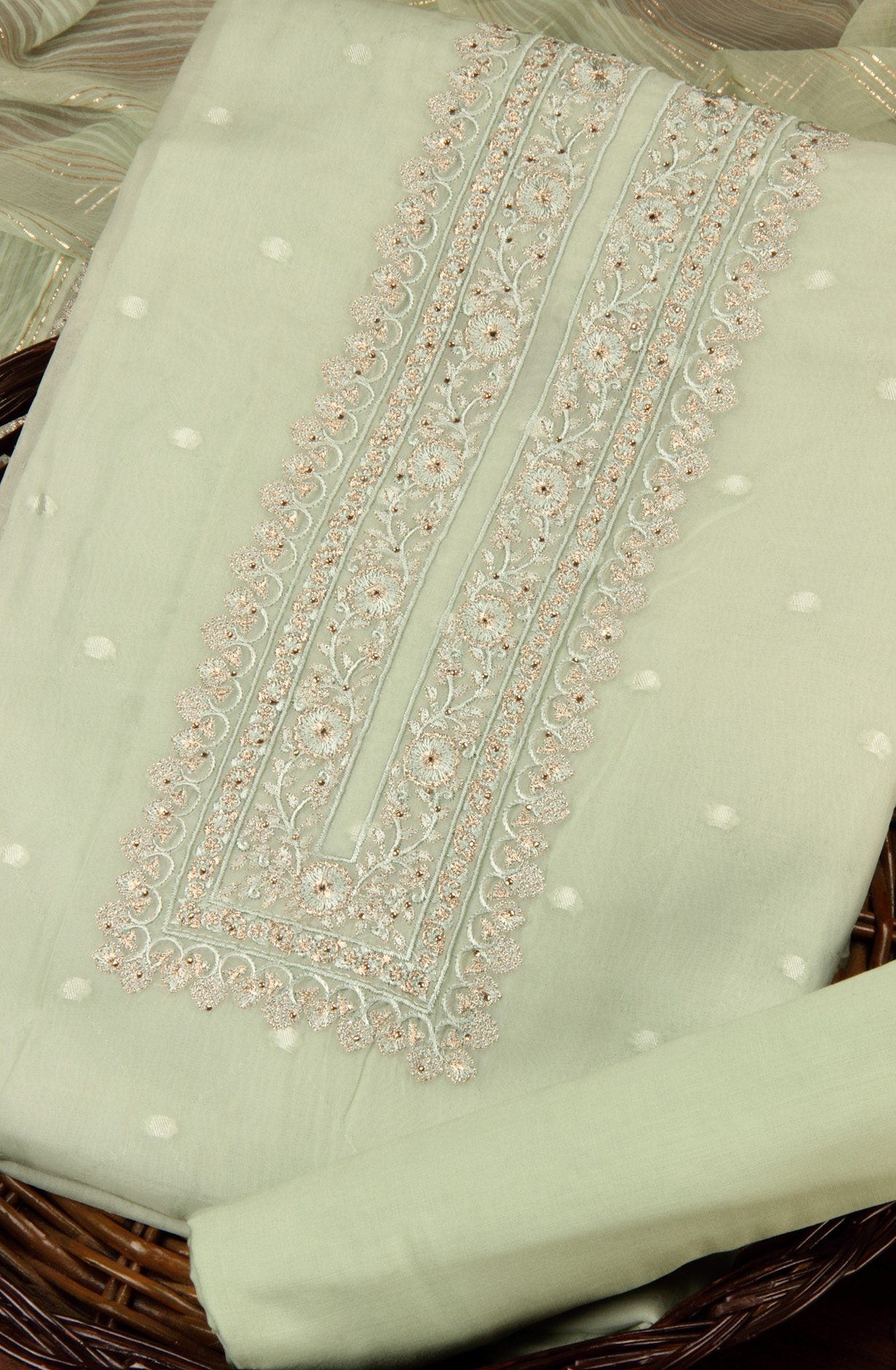 Sea Green Organza Beautiful Unstitched Suit with Chiffon Dupatta - KRA8847