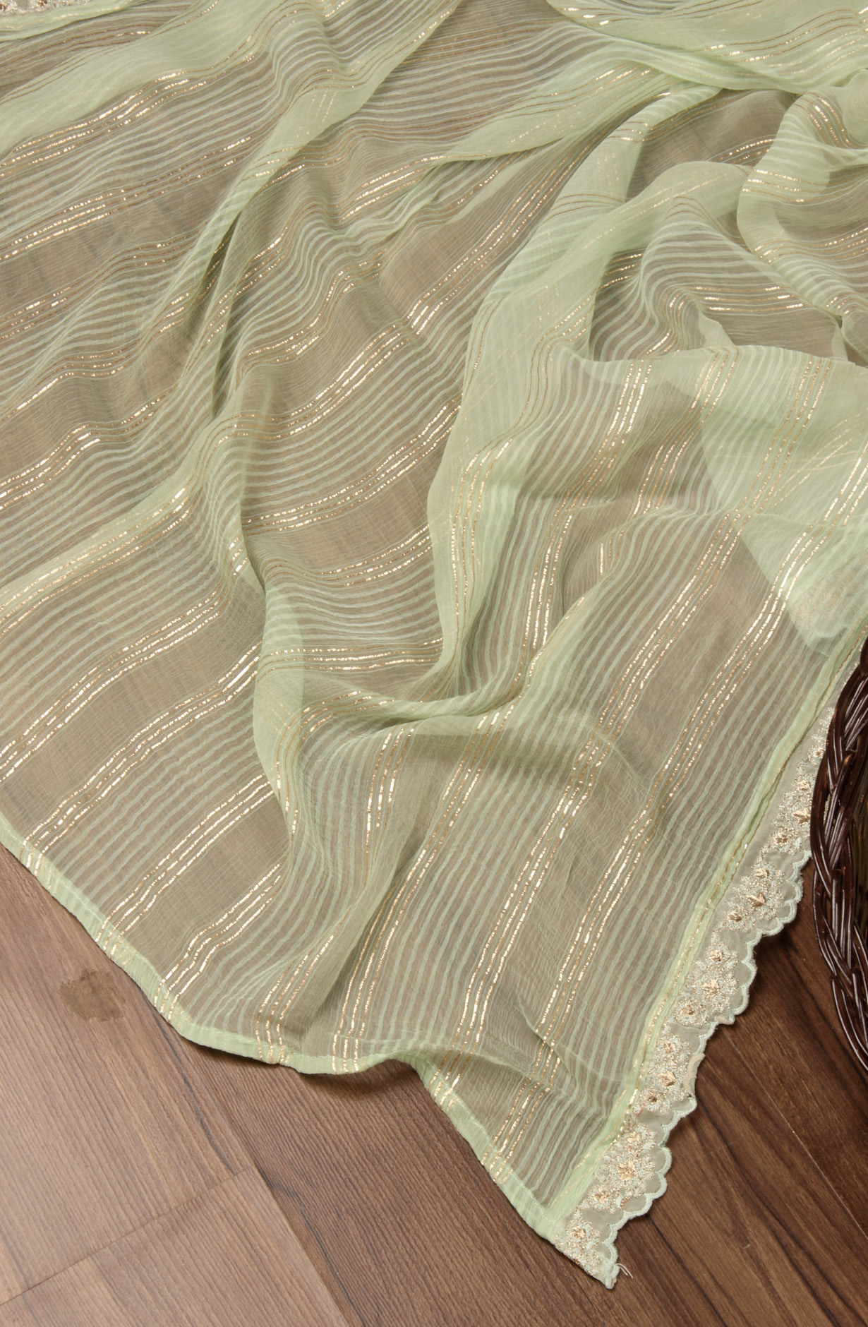 Sea Green Organza Beautiful Unstitched Suit with Chiffon Dupatta - KRA8847