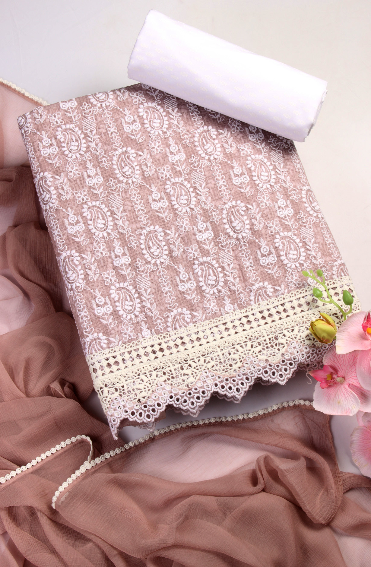 Mauve Kota Chikankari Embroidered Suit with Chiffon Dupatta - KRINS14101A