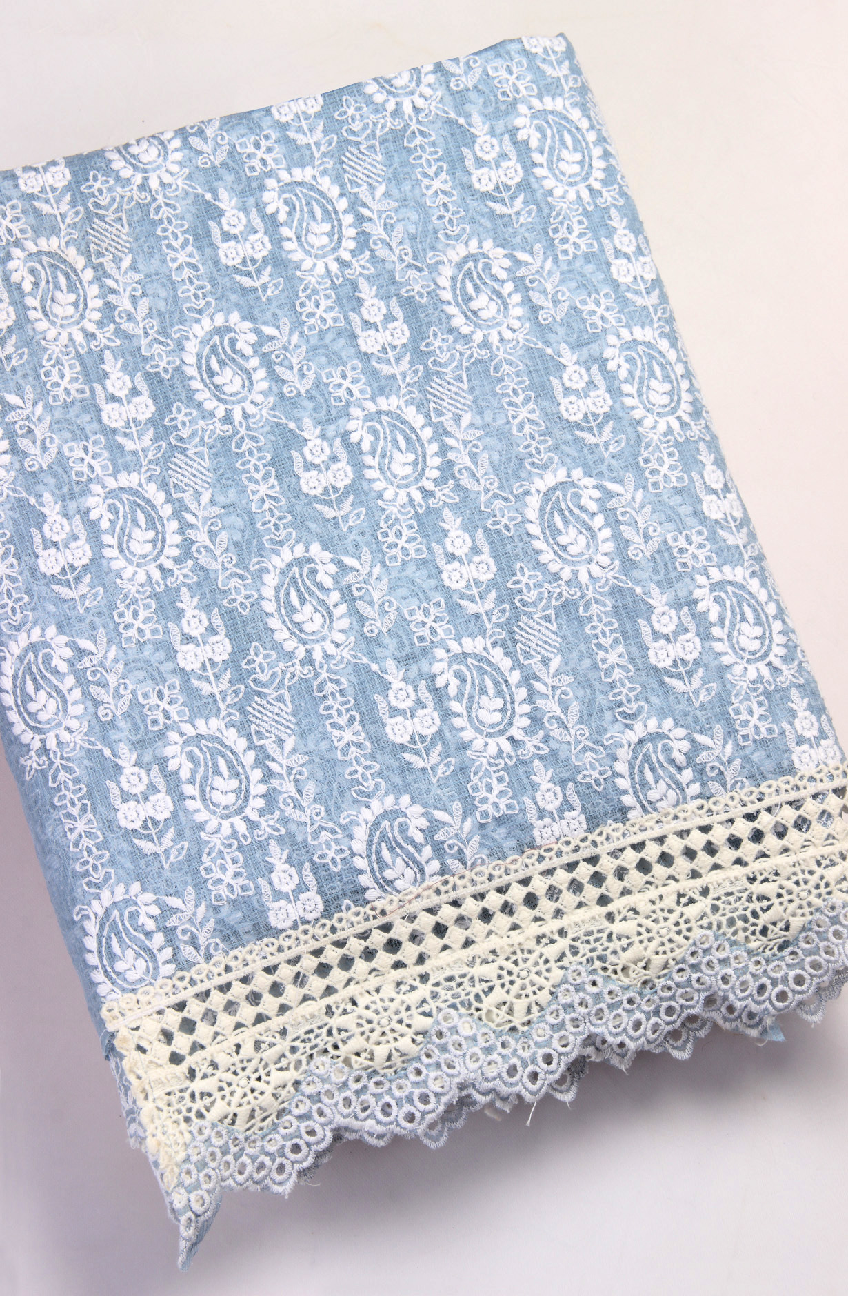 Pastel Blue Kota Chikankari Embroidered Suit with Chiffon Dupatta - KRINS14101B