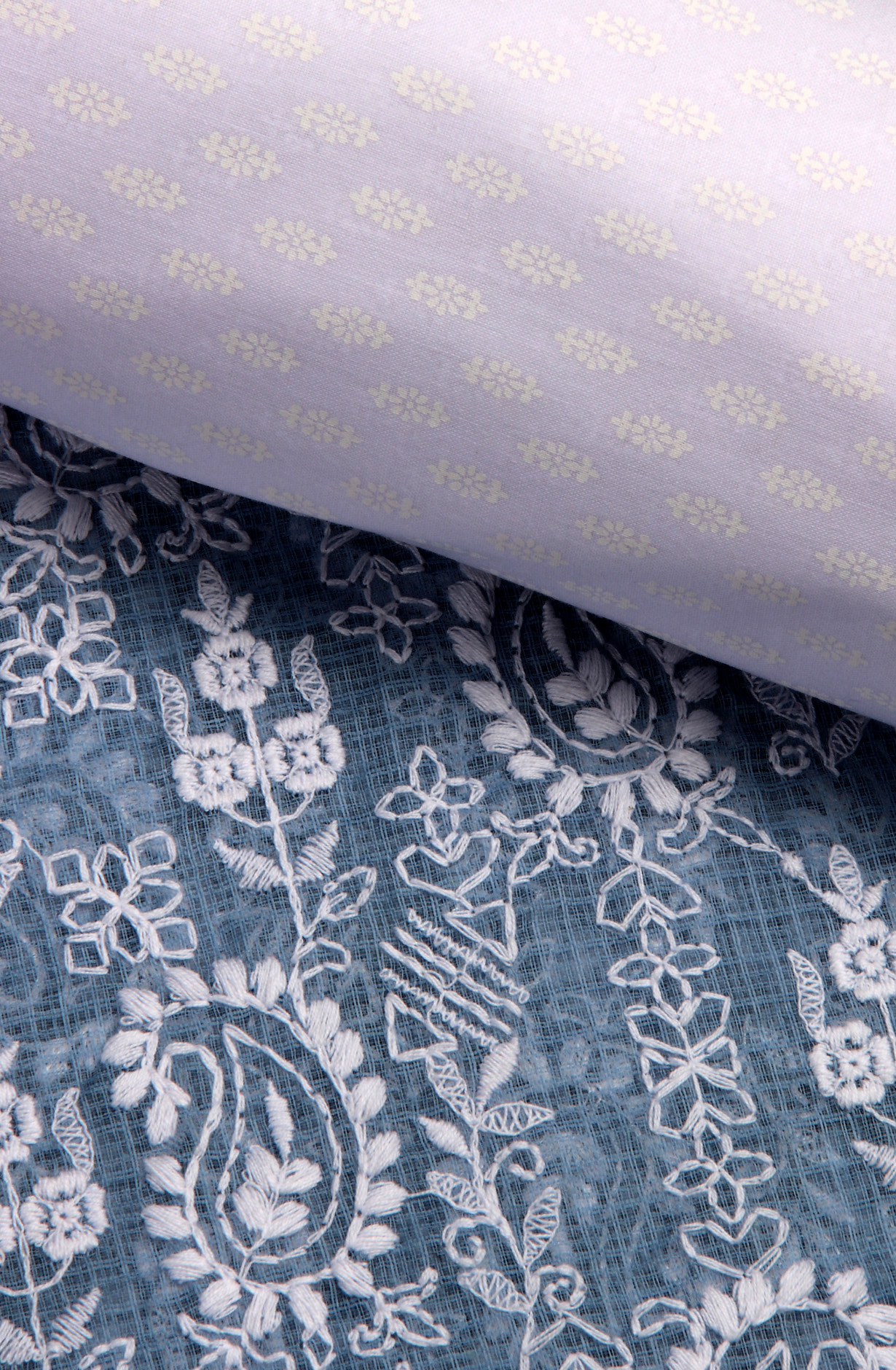 Pastel Blue Kota Chikankari Embroidered Suit with Chiffon Dupatta - KRINS14101B