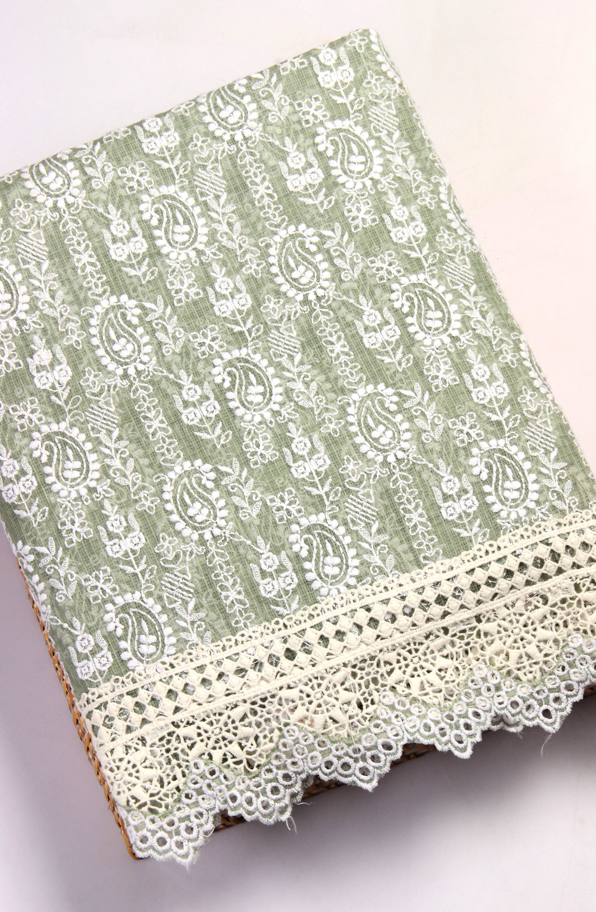 Green Kota Chikankari Embroidered Suit with Chiffon Dupatta - KRINS14101C