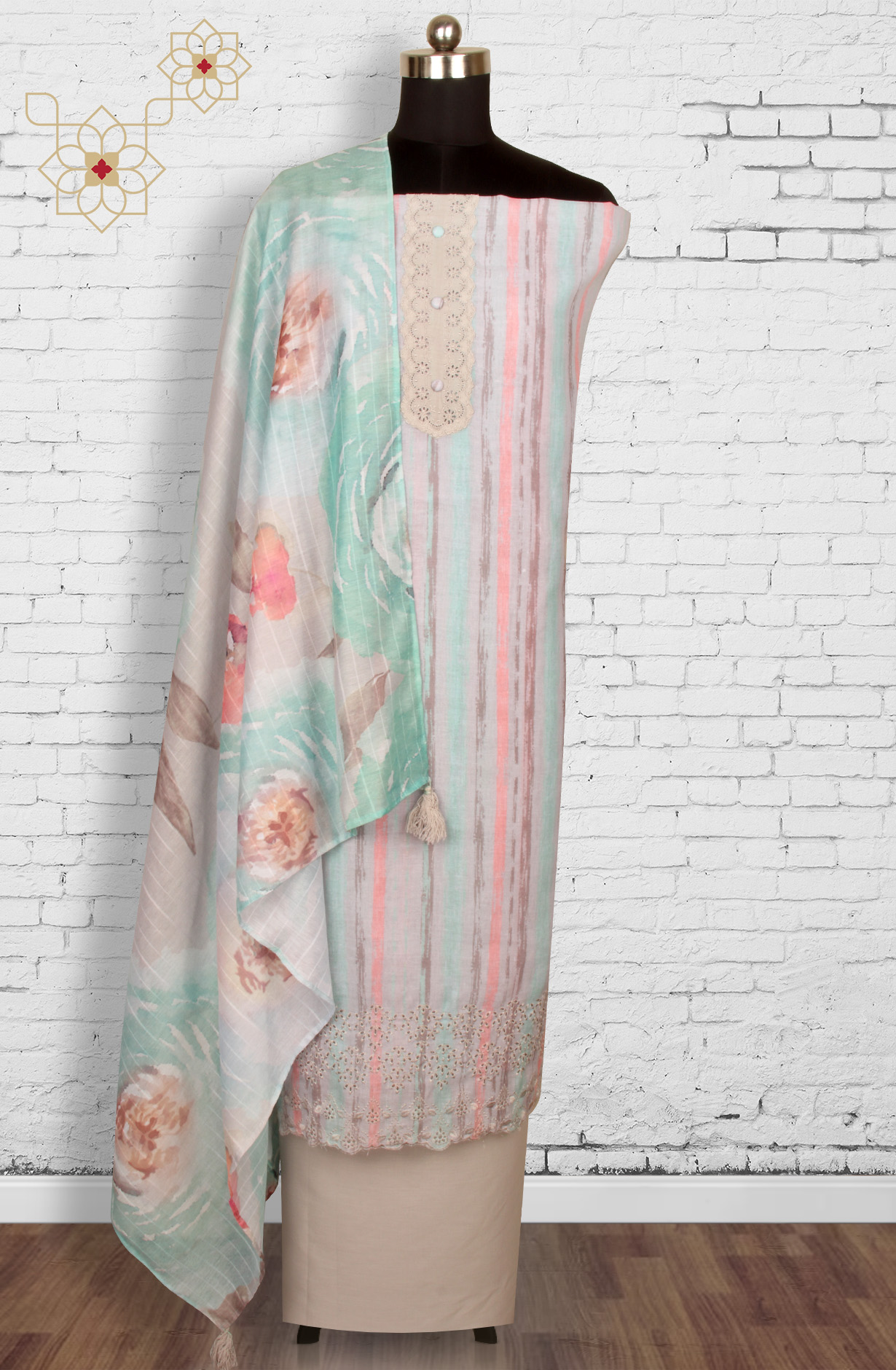 Multi-coloured Linen Digital Printed Salwar Kameez with Dupatta - KYO1954B