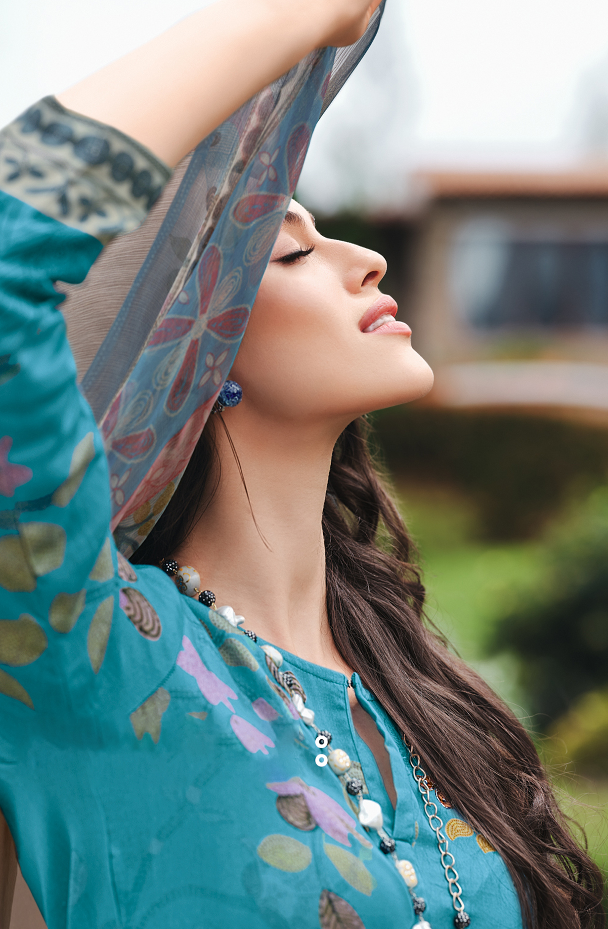 Firozi Cotton Beautiful Digital Printed Handwork Unstitched Suit with Chiffon Dupatta - LAL811