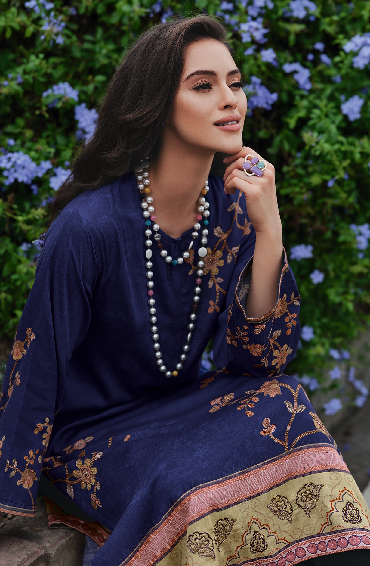 Blue Cotton Beautiful Digital Printed Handwork Unstitched Suit with Chiffon Dupatta - LAL831