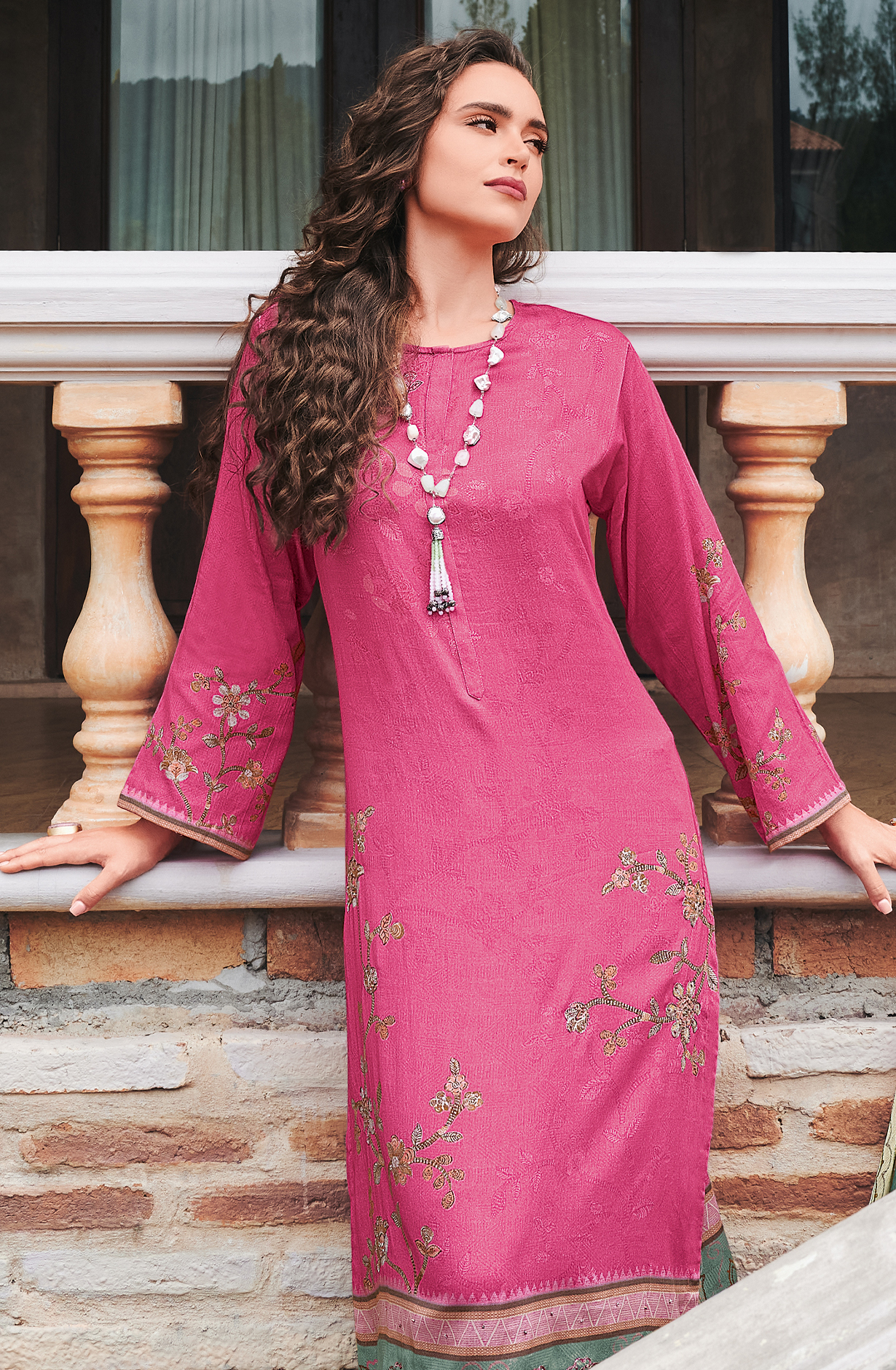 Magenta Cotton Beautiful Digital Printed Handwork Unstitched Suit with Chiffon Dupatta - LAL871