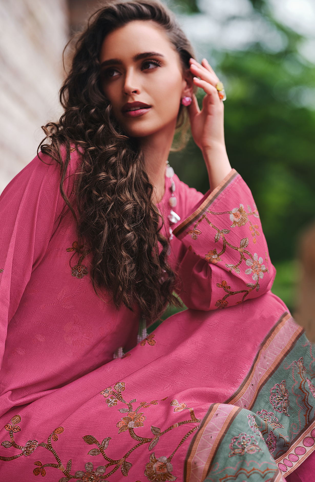 Magenta Cotton Beautiful Digital Printed Handwork Unstitched Suit with Chiffon Dupatta - LAL871