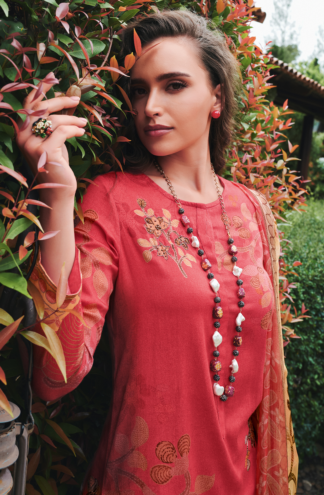 Pink Cotton Beautiful Digital Printed Handwork Unstitched Suit with Chiffon Dupatta - LAL881