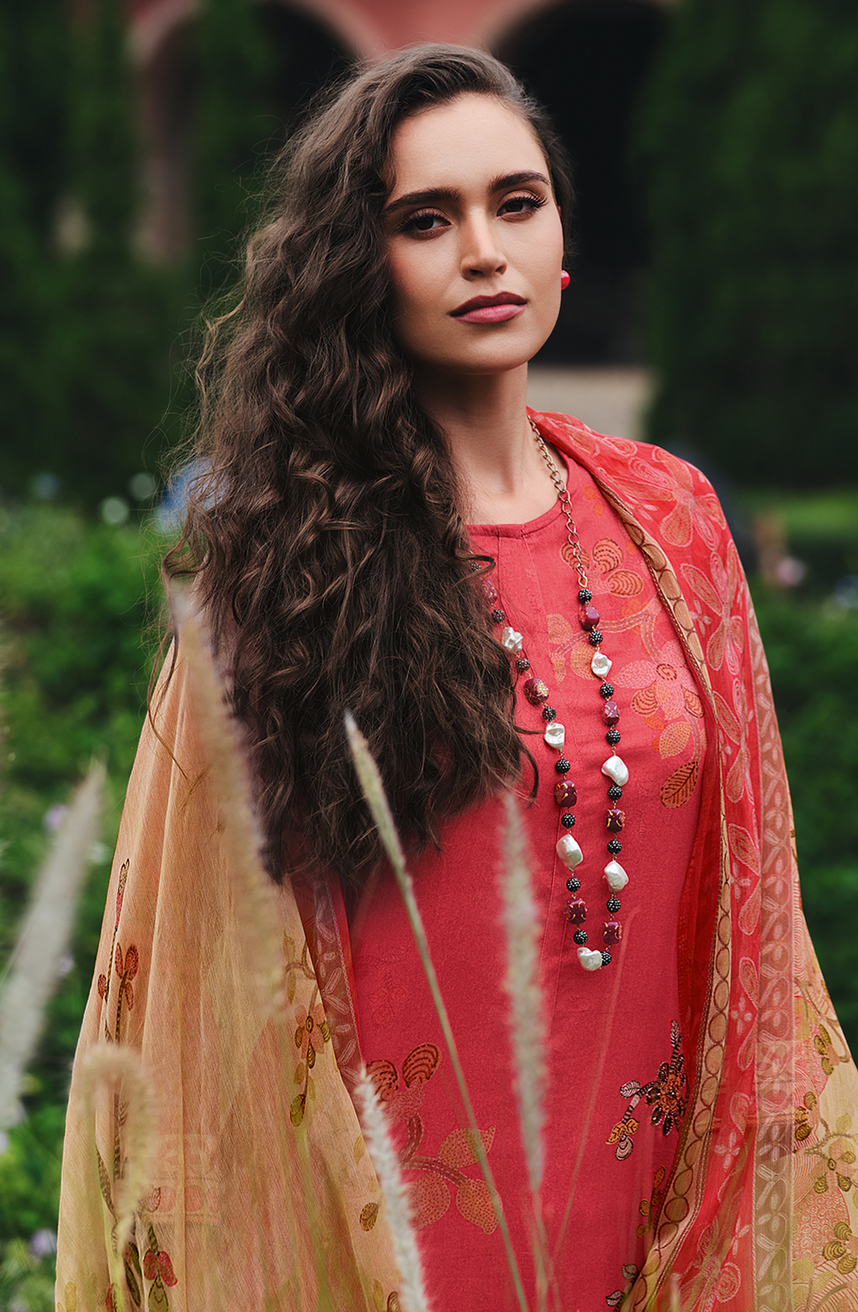 Pink Cotton Beautiful Digital Printed Handwork Unstitched Suit with Chiffon Dupatta - LAL881