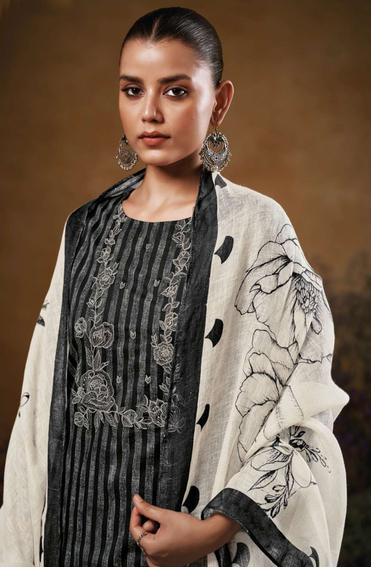 Black Printed Cotton Suit Set with Dupatta - LAS3554A