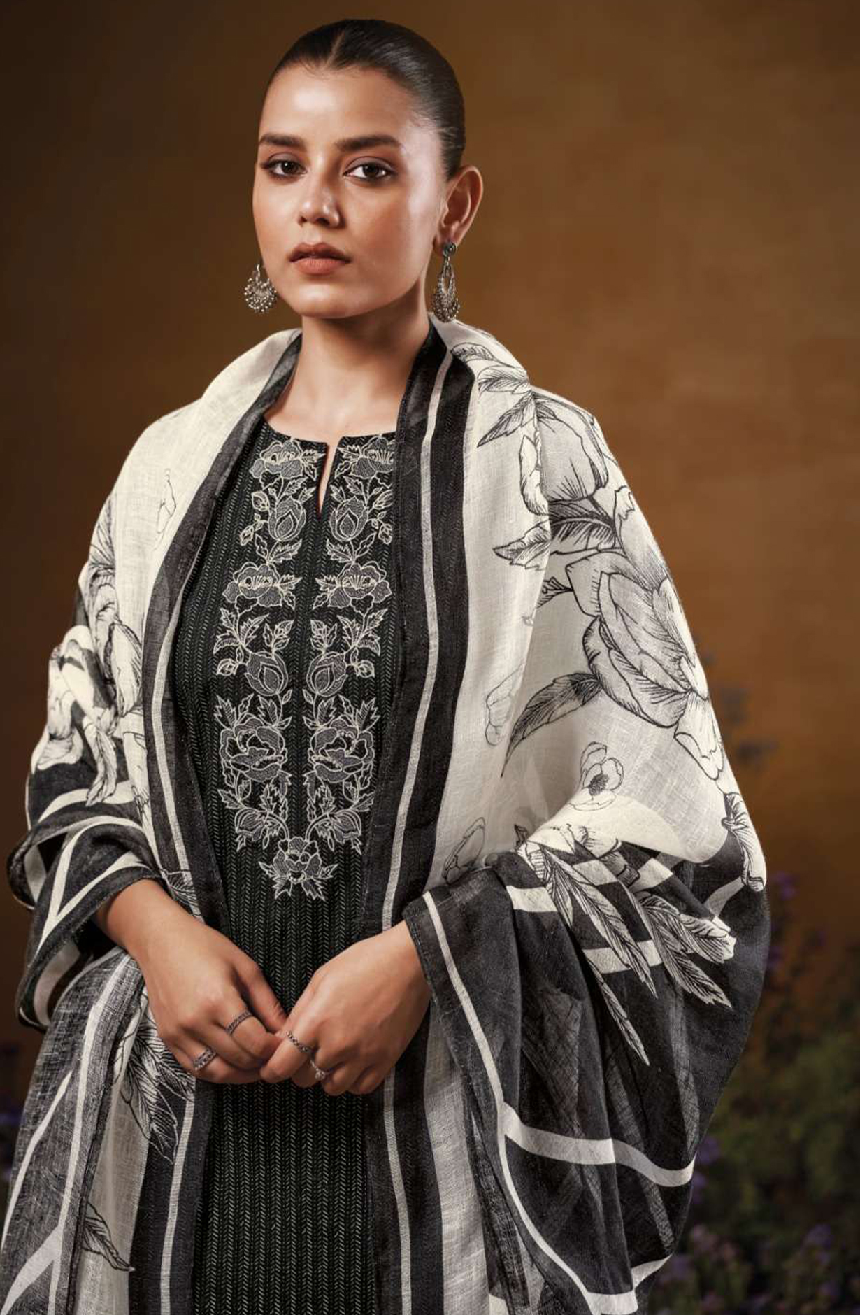 Black Printed Cotton Suit Set with Dupatta - LAS3554B