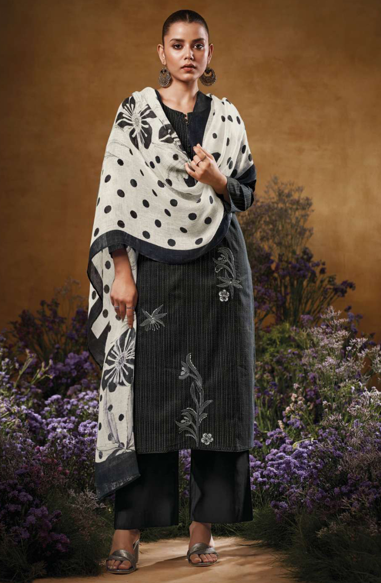 Black Printed Cotton Suit Set with Dupatta - LAS3554C