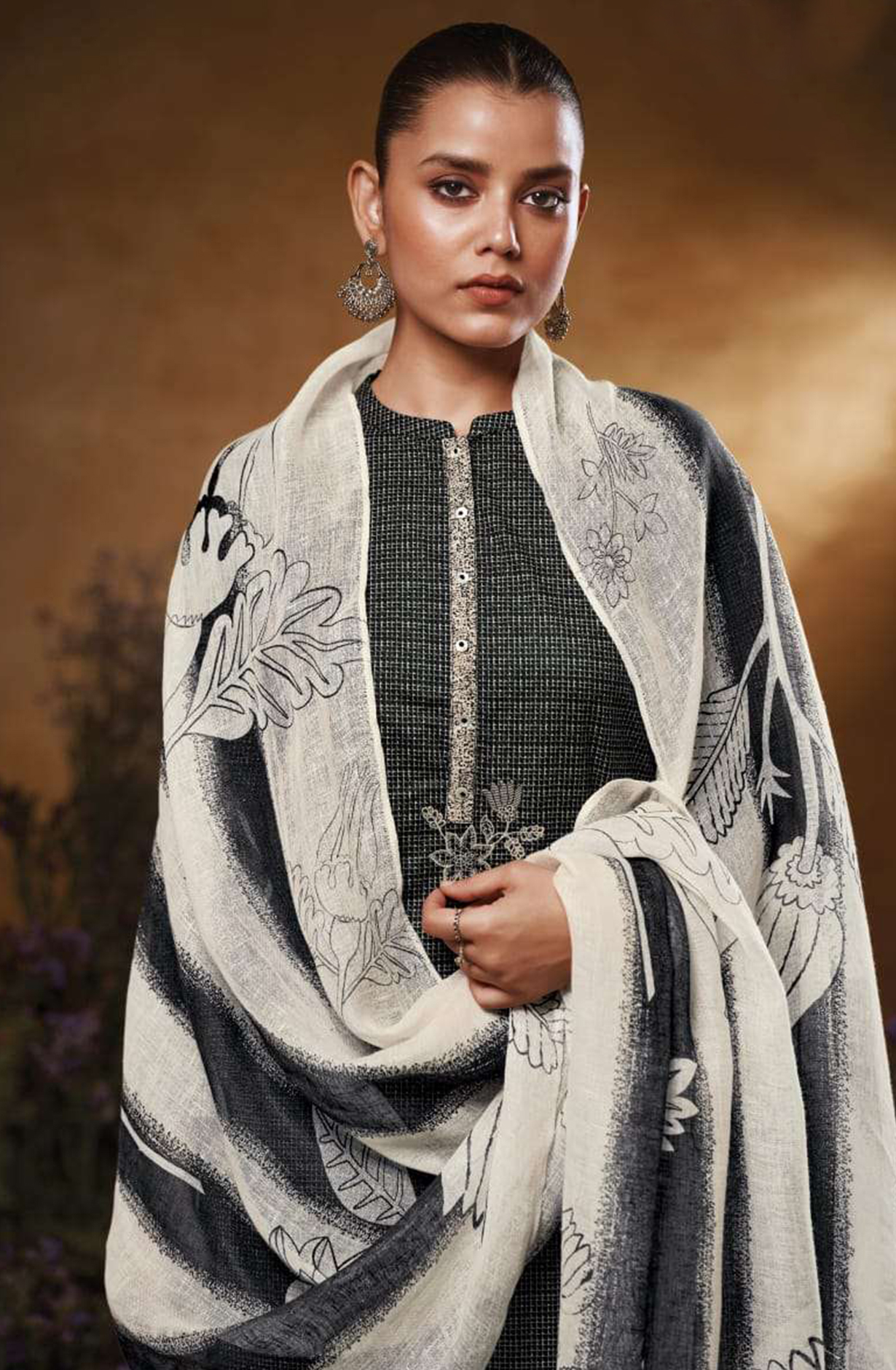 Black Printed Cotton Suit Set with Dupatta - LAS3554D