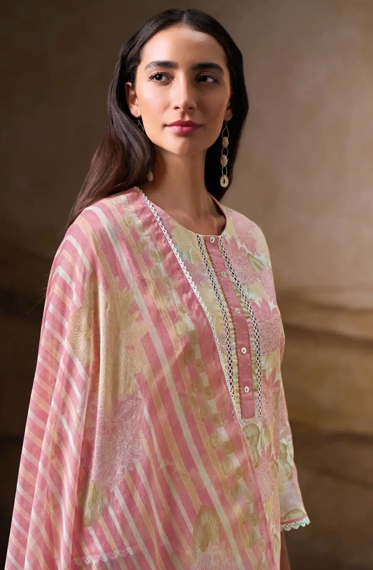 Pink Printed Cotton Suit Set with Dupatta - LAU3664A
