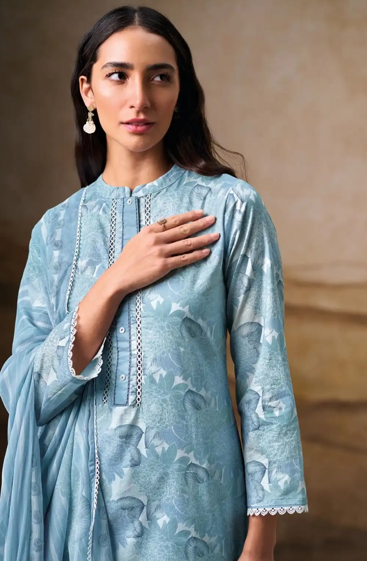 Blue Printed Cotton Suit Set with Dupatta - LAU3664C