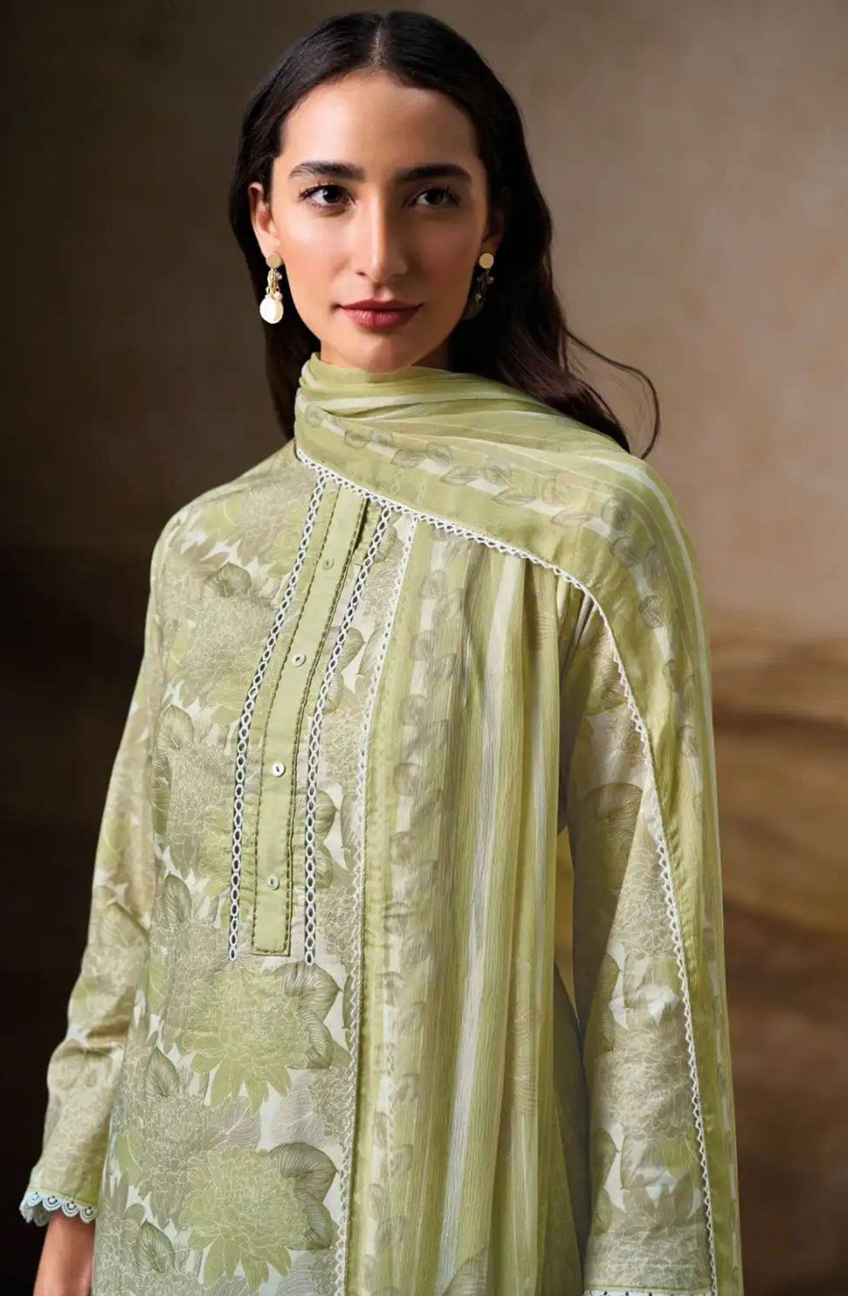 Green Printed Cotton Suit Set with Dupatta - LAU3664D