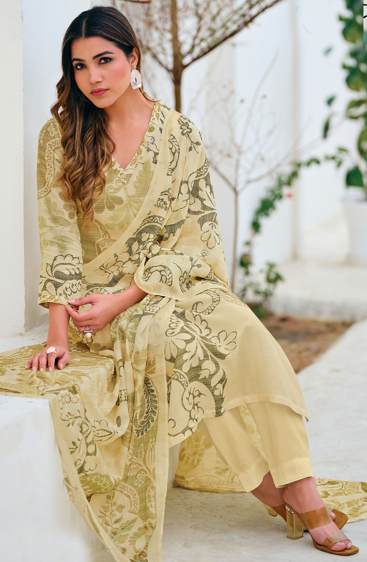 Mehndi Pure Linen Digital Printed Suit with Dupatta - LAV932