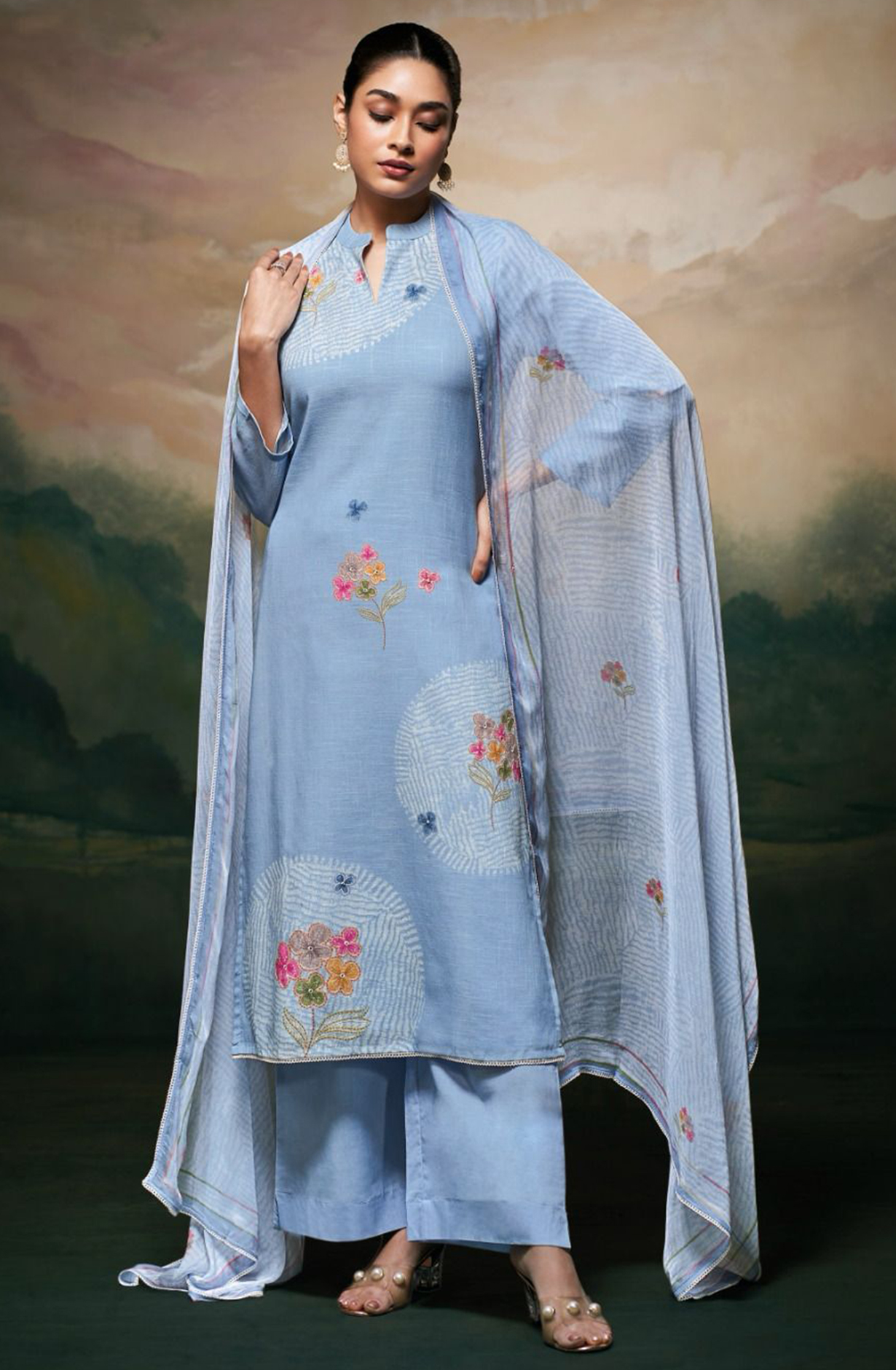 Blue Printed Linen Beautiful Suit Set with Dupatta - LAYS3514A