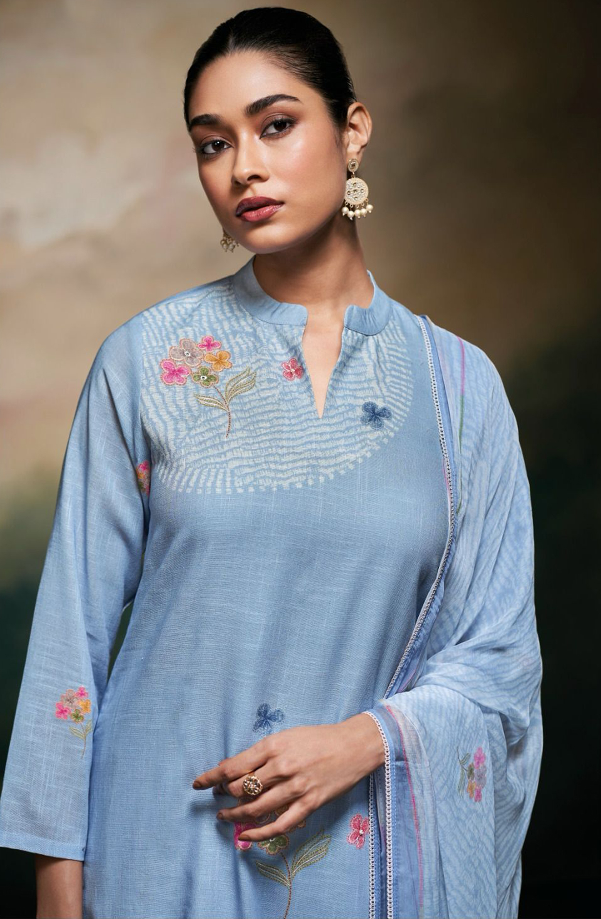 Blue Printed Linen Beautiful Suit Set with Dupatta - LAYS3514A