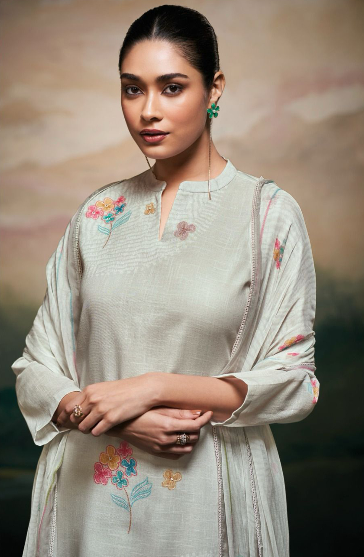 Grey Printed Linen Beautiful Suit Set with Dupatta - LAYS3514B