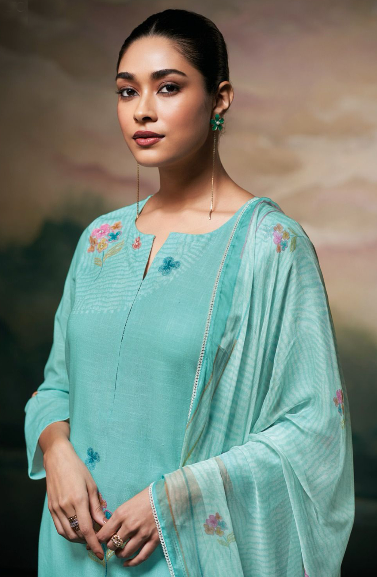 Firozi Printed Linen Beautiful Suit Set with Dupatta - LAYS3514C