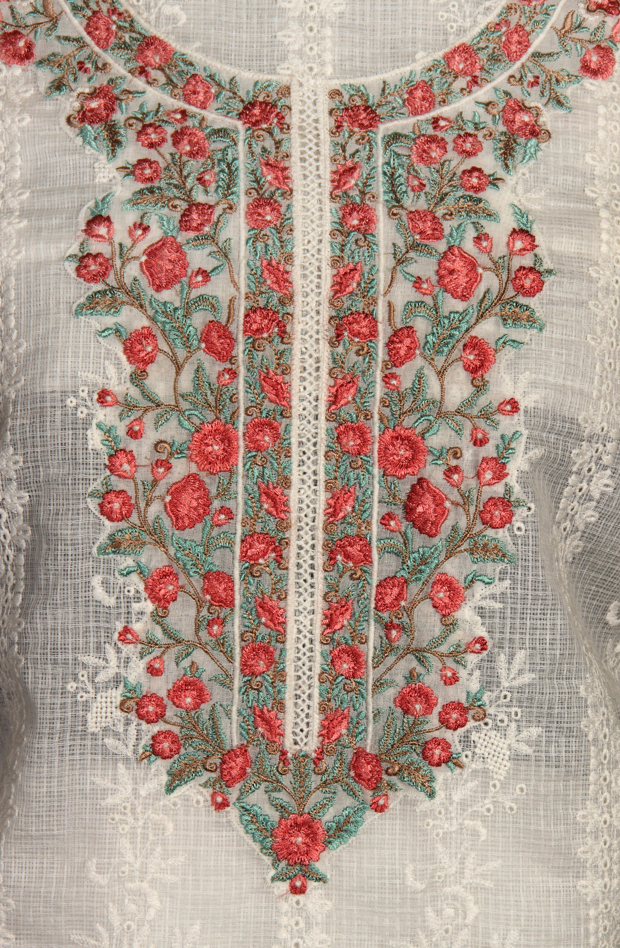 White Kota Beautiful Chikankari Embroidered Suit with Chiffon Dupatta - LEK1744