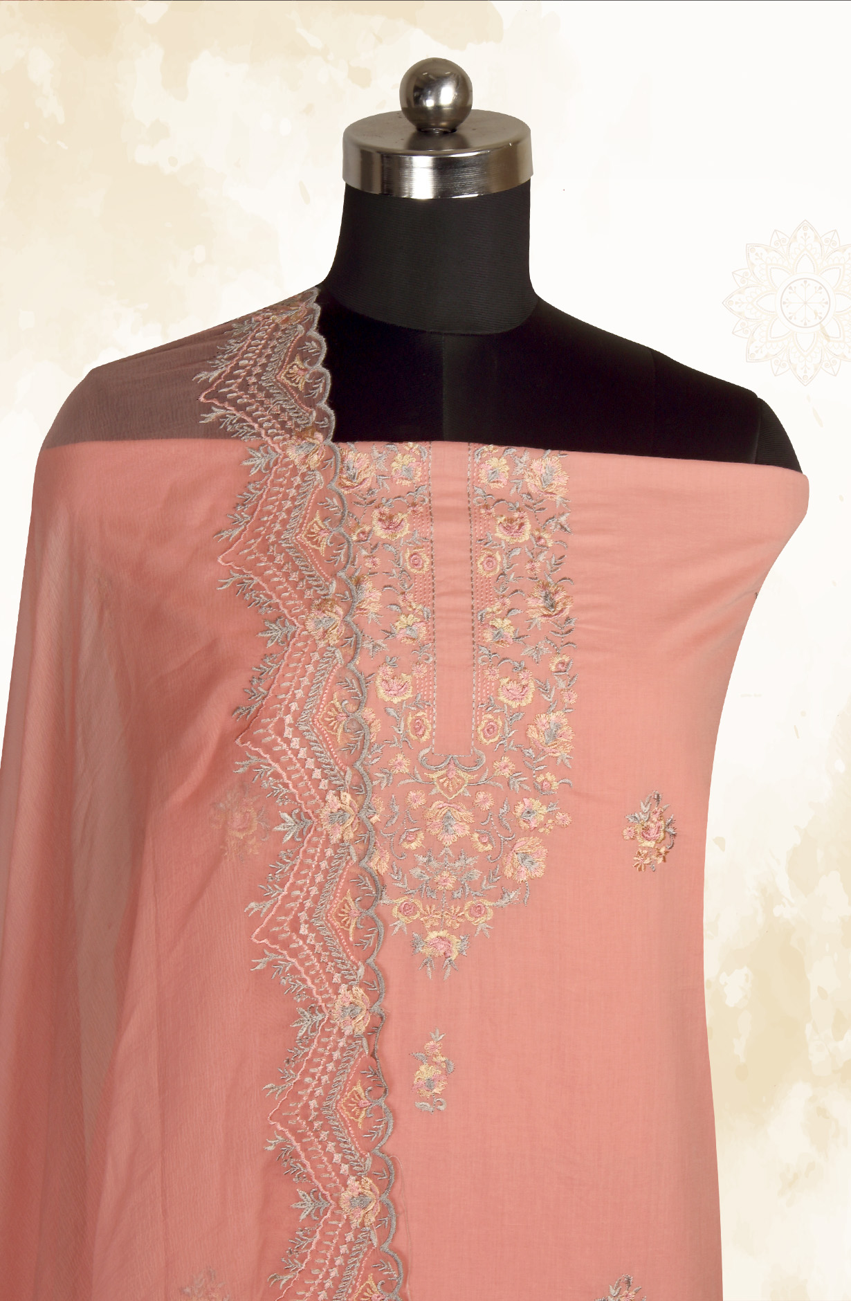 Pink Cotton Embroidered Salwar Kameez with Chiffon Dupatta - LIP989A