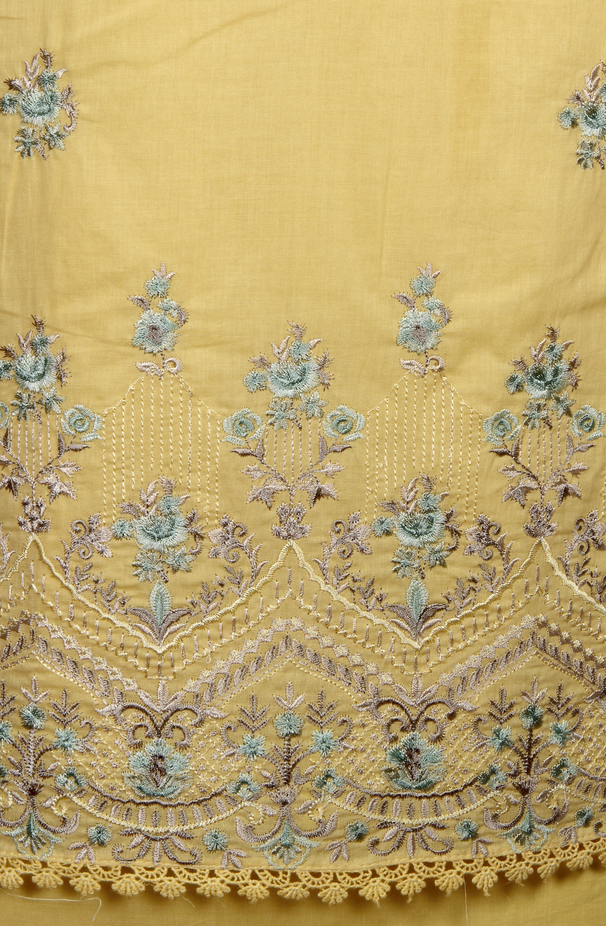 Yellow Cotton Embroidered Salwar Kameez with Chiffon Dupatta - LIP989B