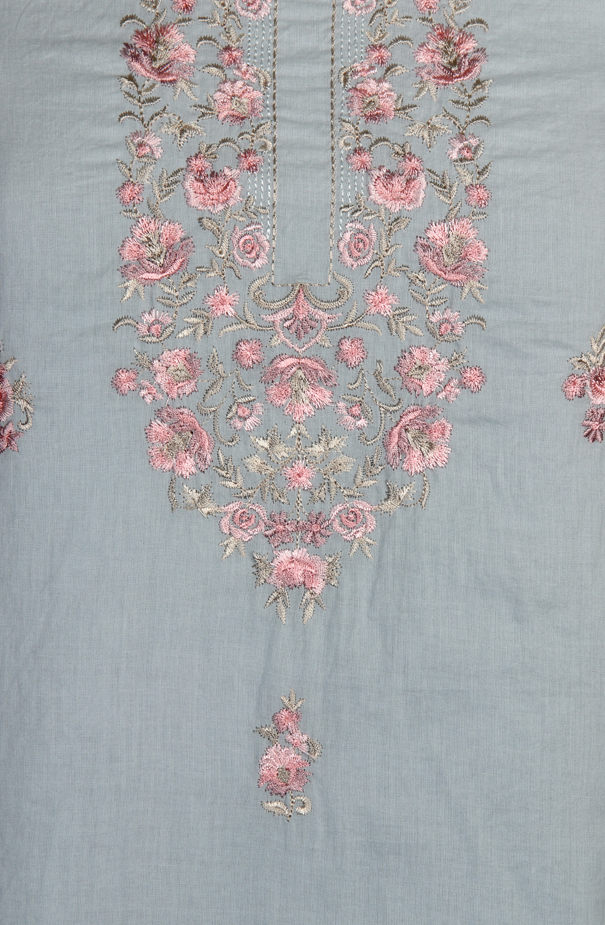 Grey Cotton Embroidered Salwar Kameez with Chiffon Dupatta - LIP989C