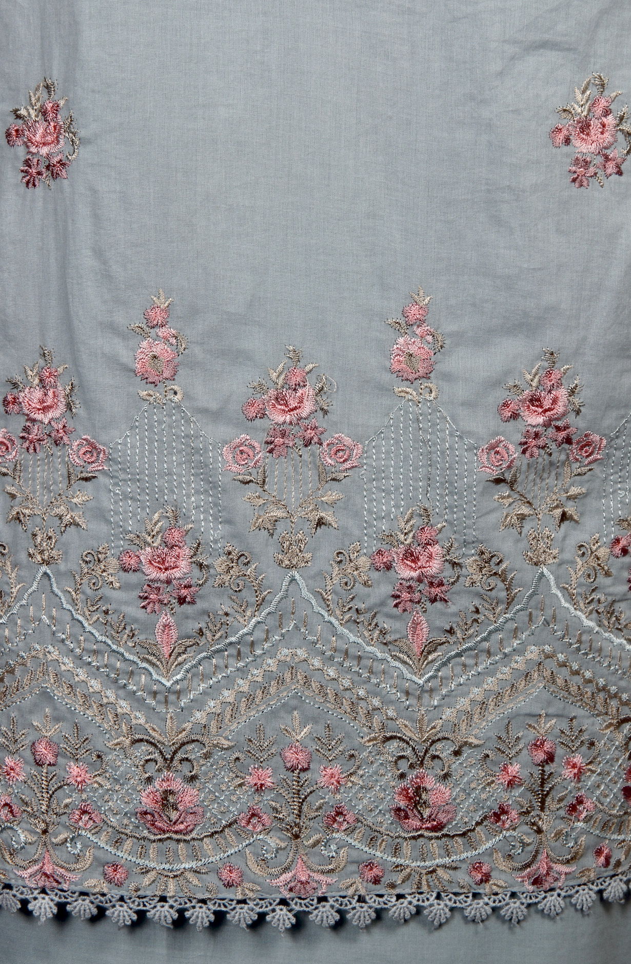 Grey Cotton Embroidered Salwar Kameez with Chiffon Dupatta - LIP989C