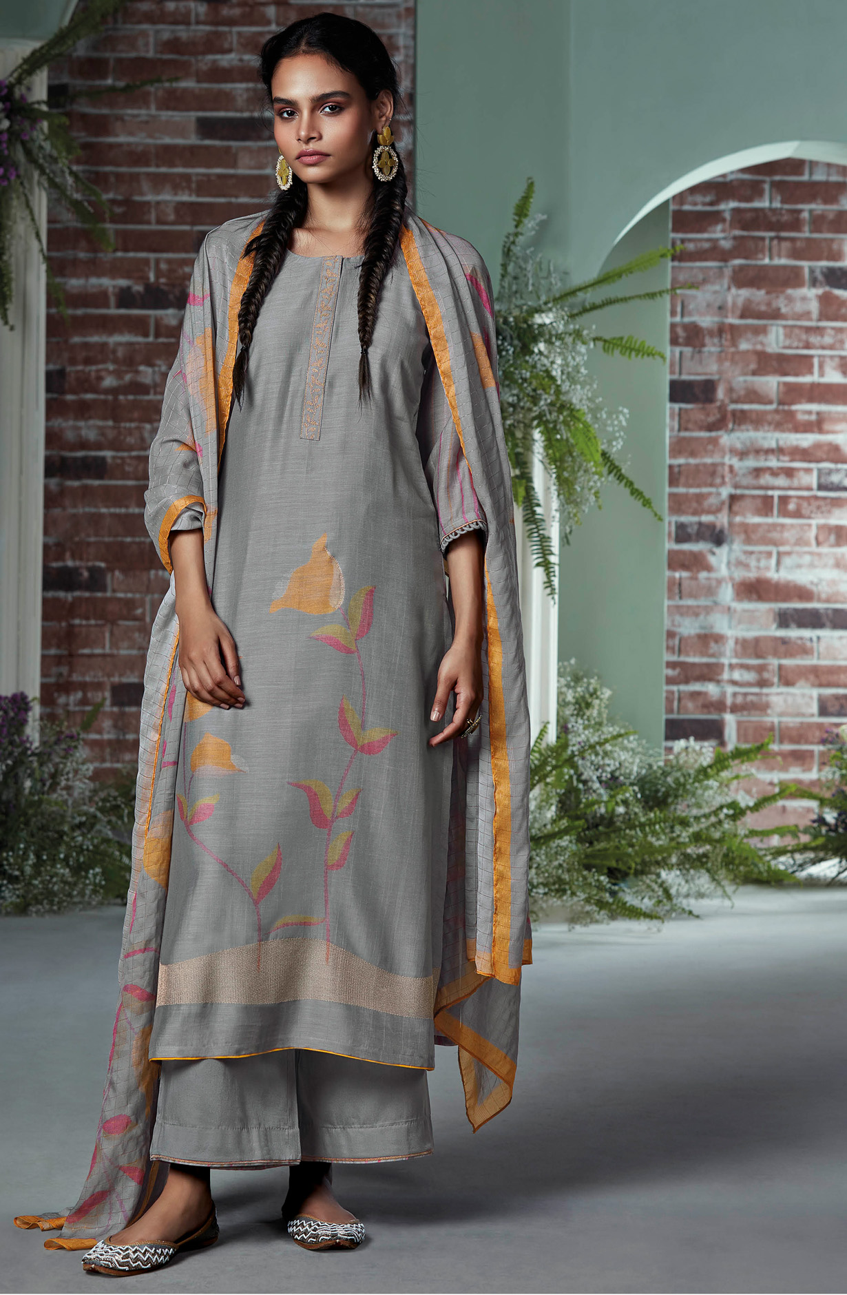 Grey Modal Cotton Salwar Kameez Suit-set- LIPC1089