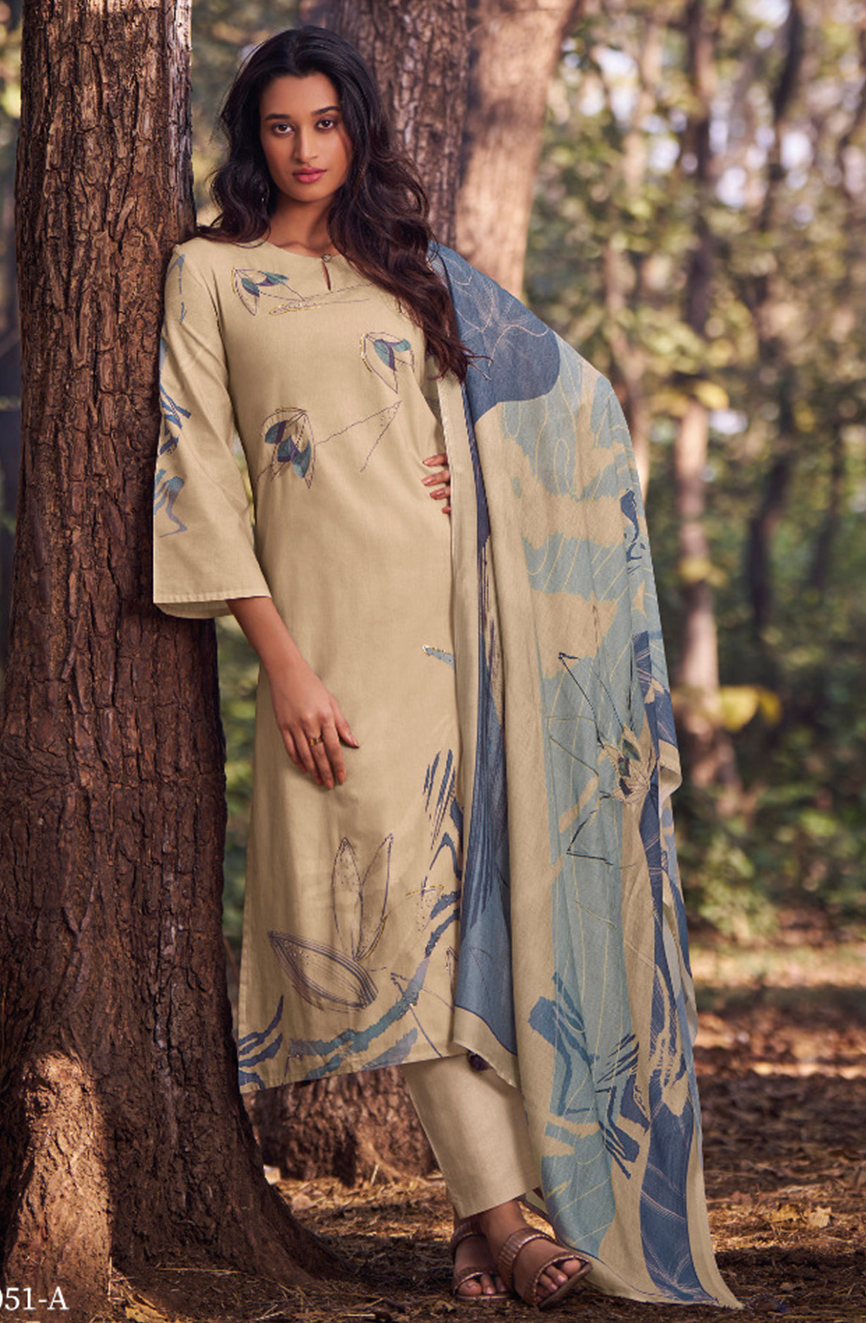 Fawn Lawn Cotton Suit Set with Muslin Dupatta - LUM4051D