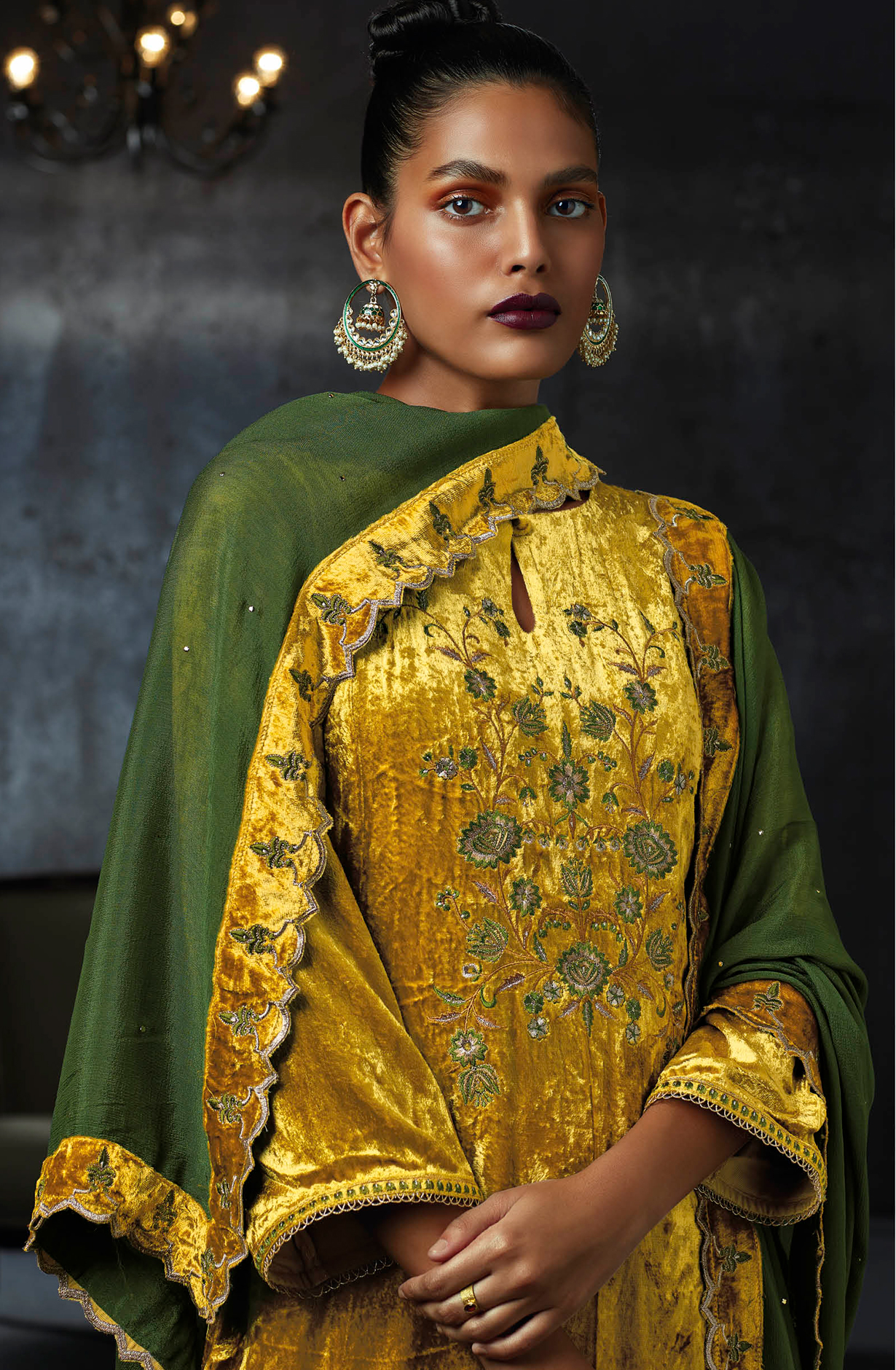 Mustard Yellow Pure Velvet Designer Unstitched Salwar Suit - LUNC1196