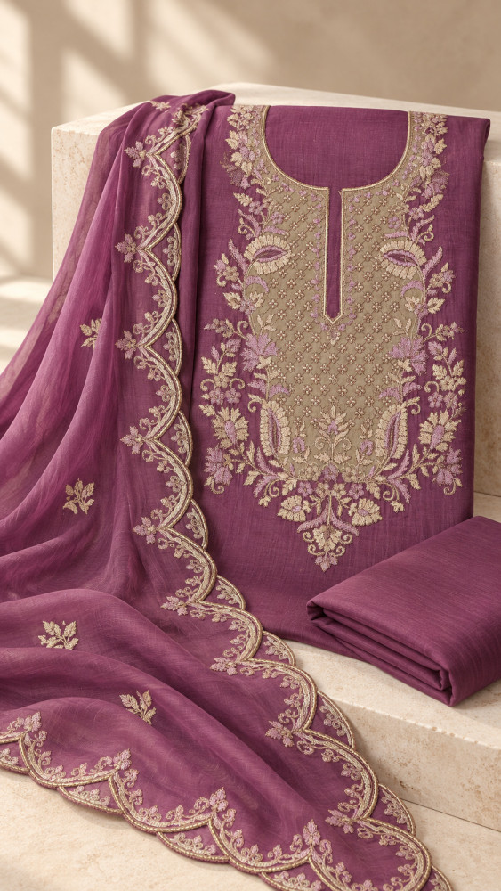 Image of Purple Mul Cotton Unstitched Suit-Set with Beautiful Dupatta -  996-1415