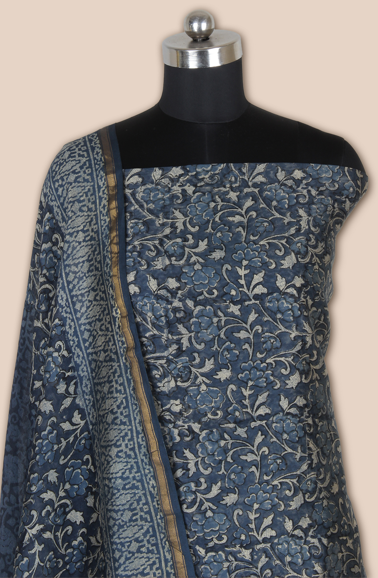 Blue Chanderi Digital Printed with Kantha Work Salwar Suit - LV-US3715-1A