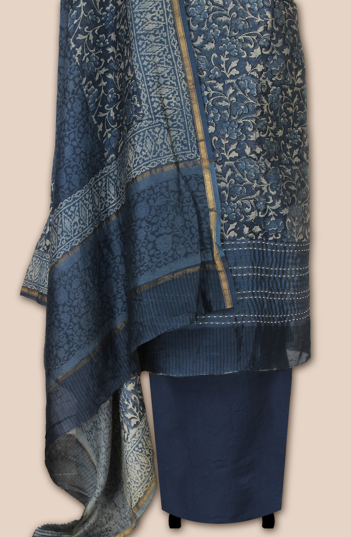 Blue Chanderi Digital Printed with Kantha Work Salwar Suit - LV-US3715-1A