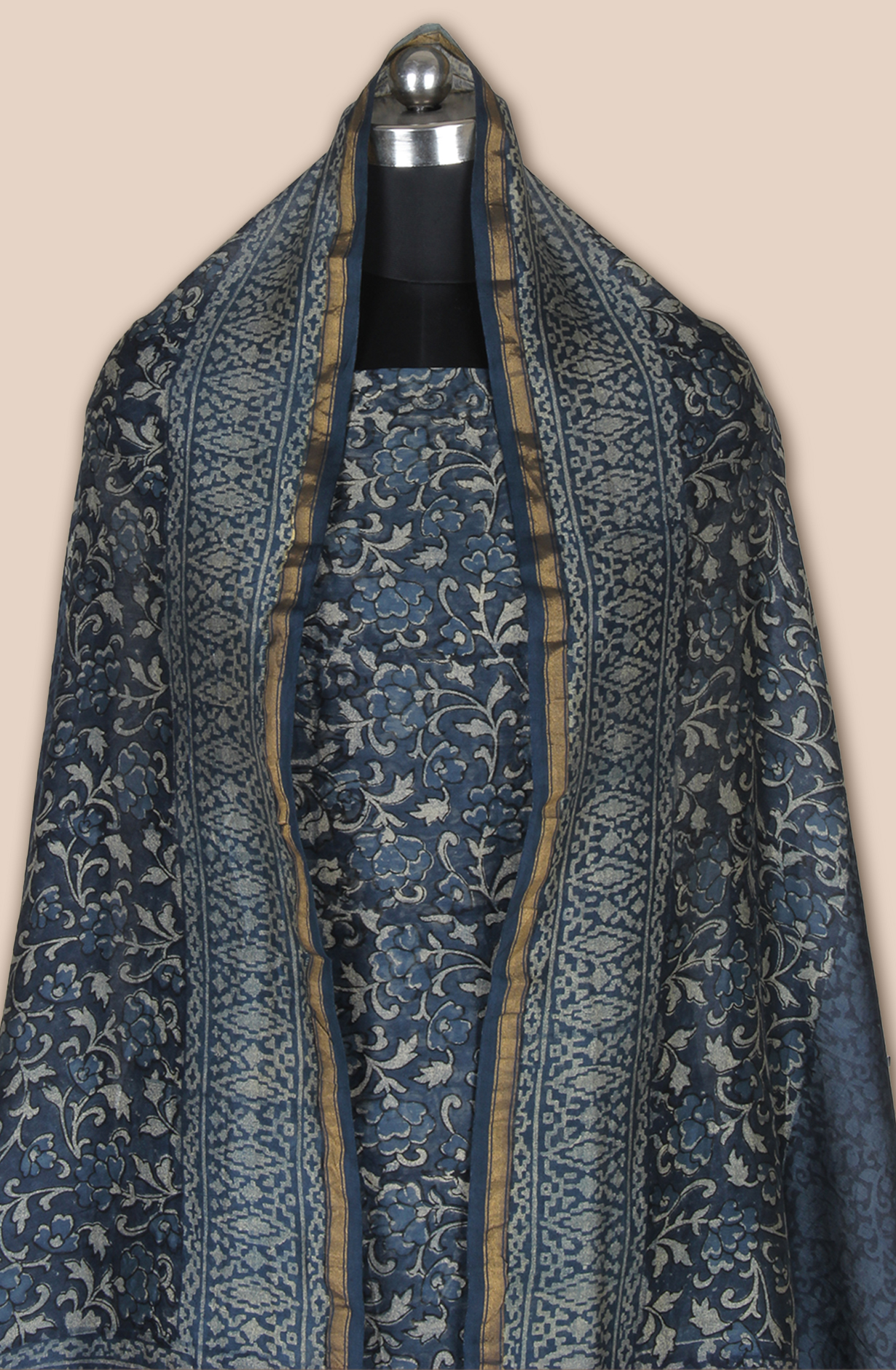 Blue Chanderi Digital Printed with Kantha Work Salwar Suit - LV-US3715-1A