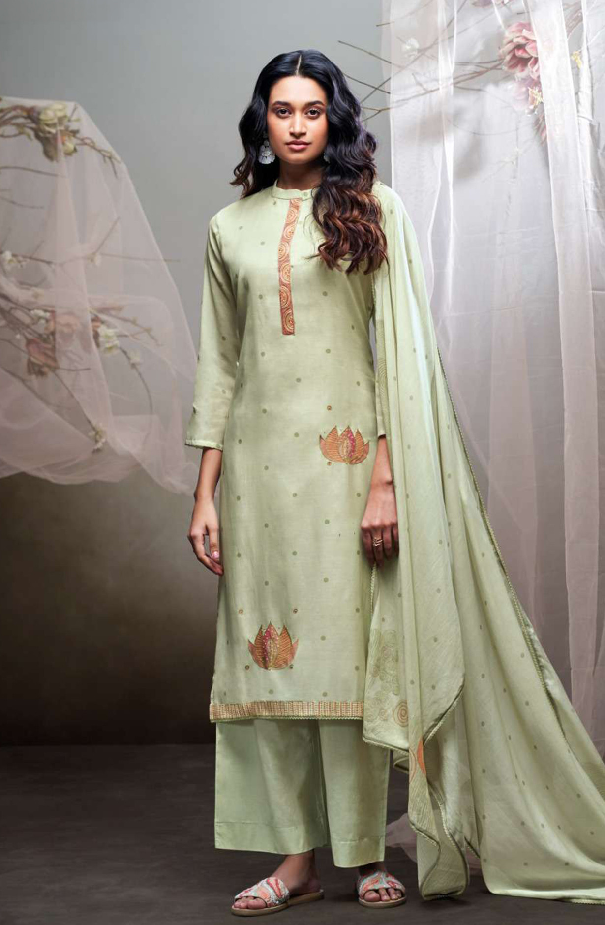Green Premium Mul Unstitched Suit Set with Dupatta - LYN4437A