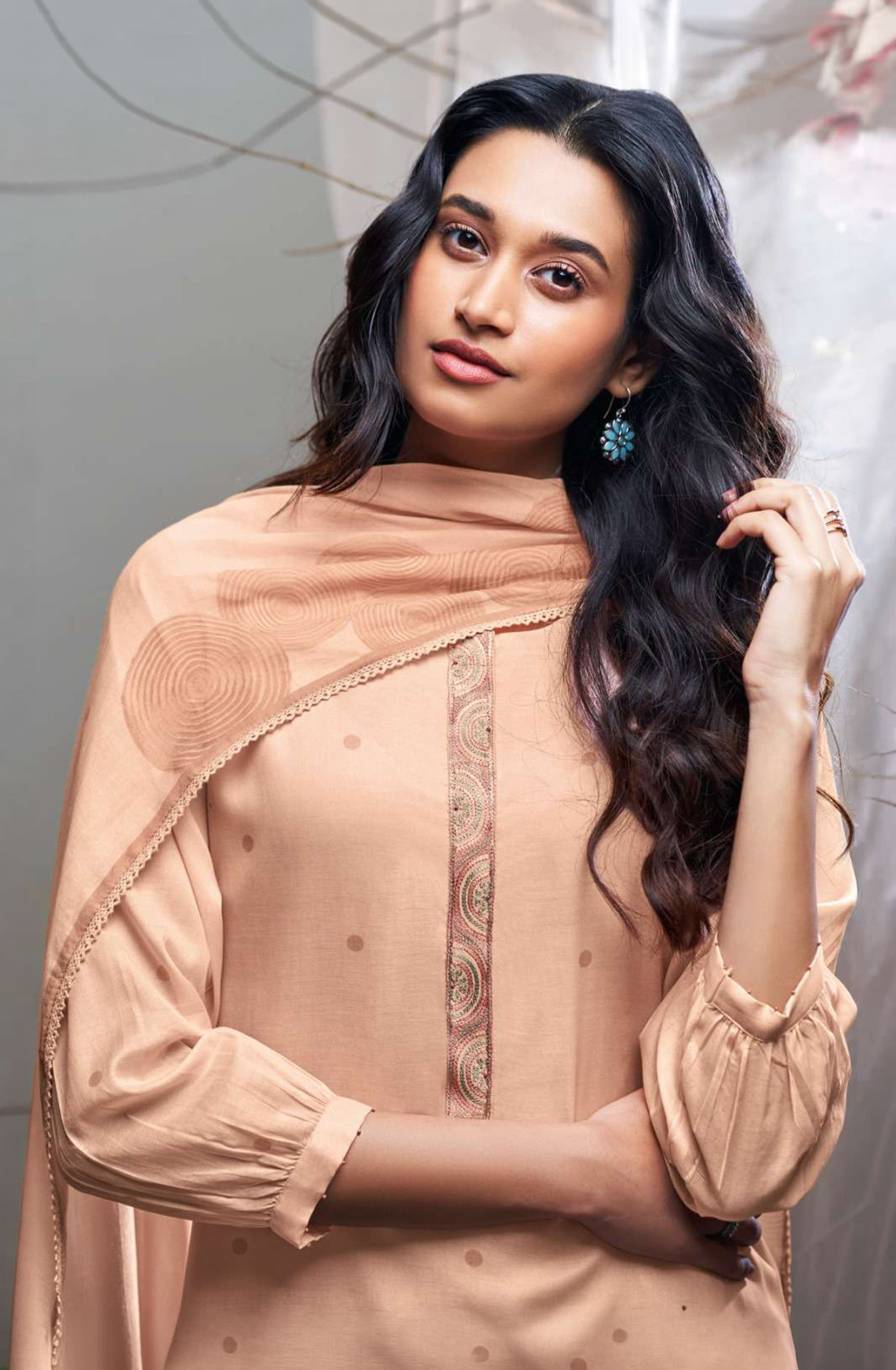 Peach Premium Mul Unstitched Suit Set with Dupatta - LYN4437B