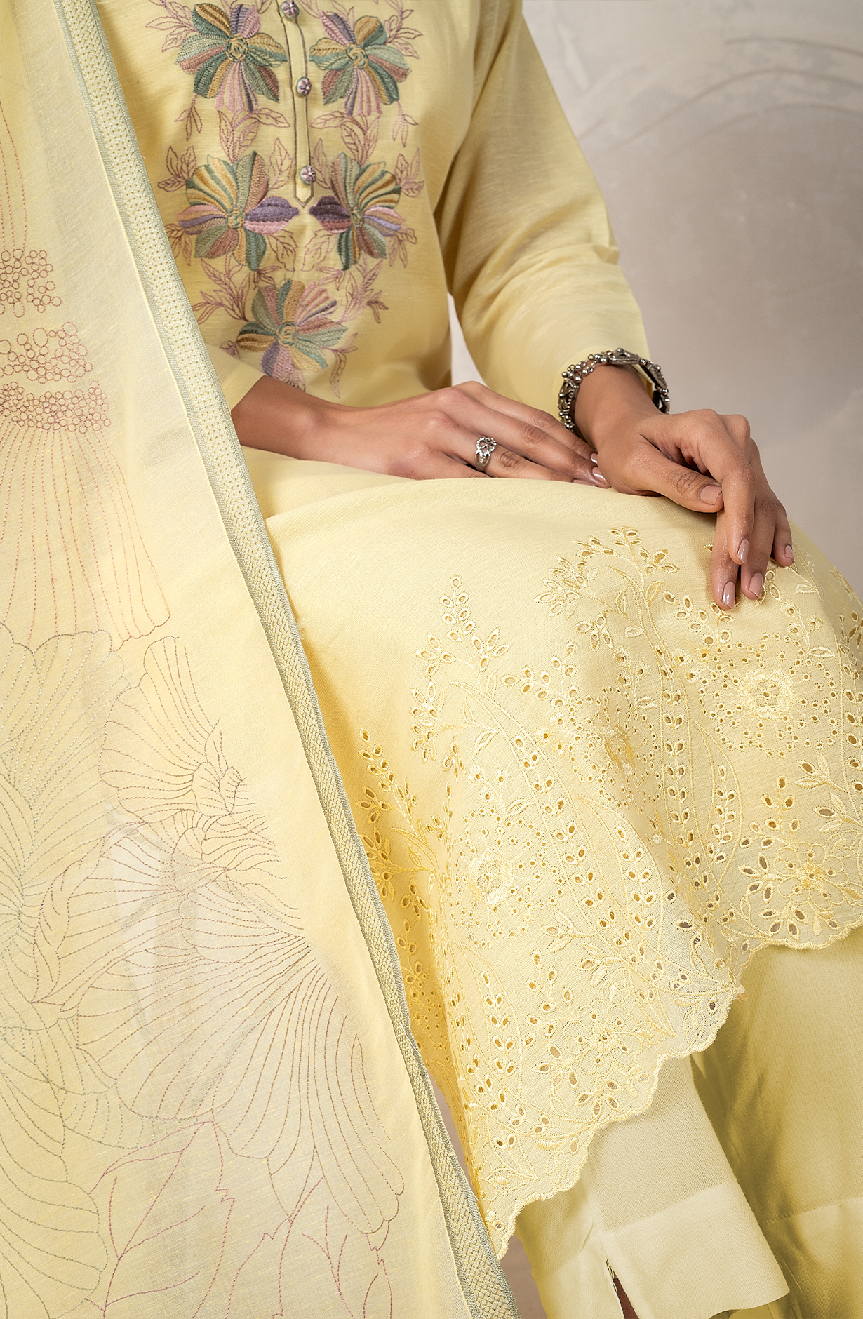 Lemon Yellow Luxury Linen Embroidered Salwar Kameez with Dupatta - MAG2155A