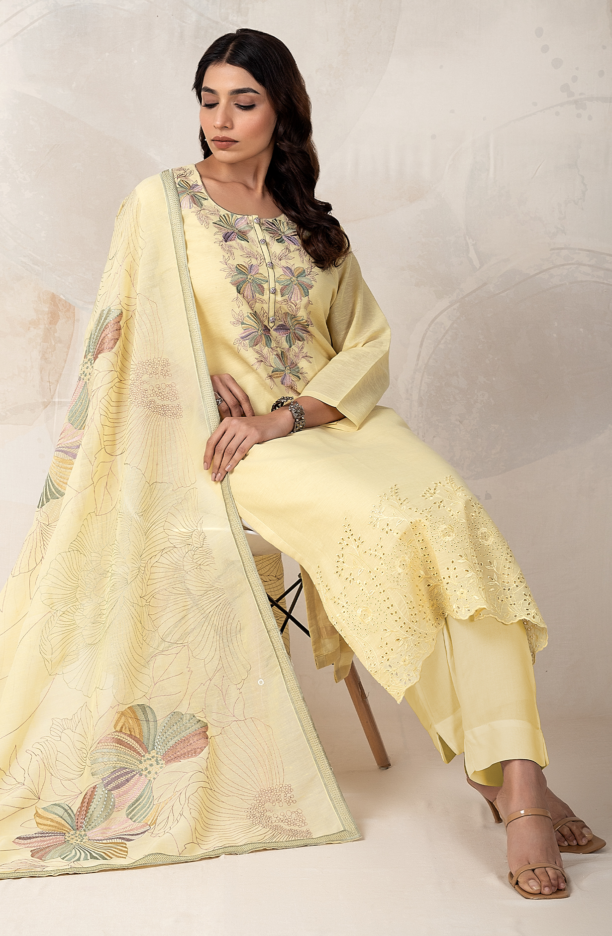 Lemon Yellow Luxury Linen Embroidered Salwar Kameez with Dupatta - MAG2155A
