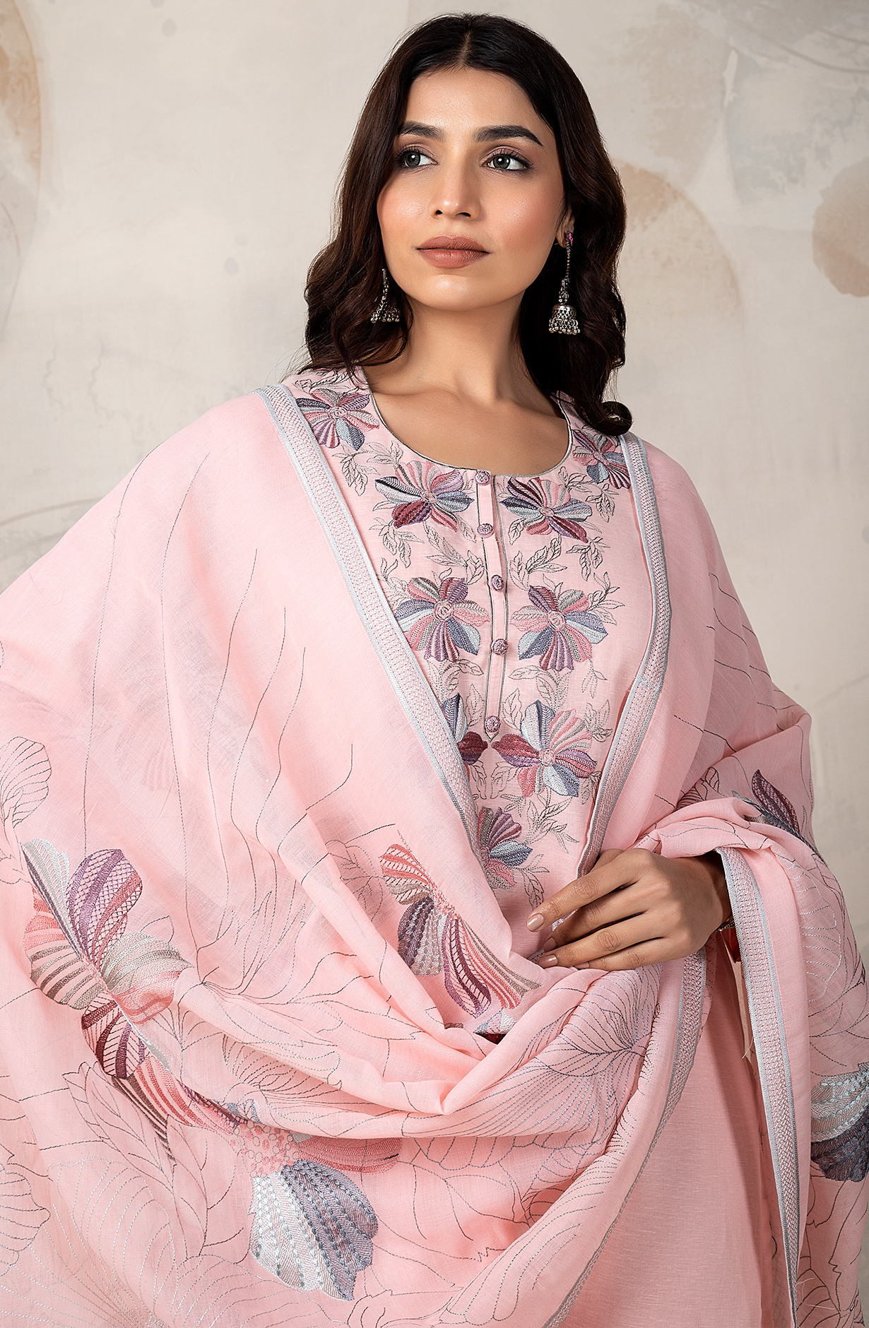 Pink Luxury Linen Embroidered Salwar Kameez with Dupatta - MAG2155B