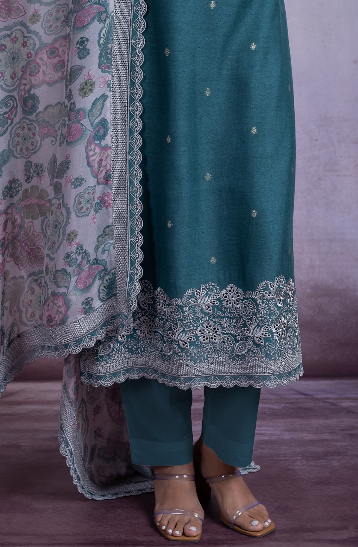 Bottle Green Linen Embroidered Handwork Suit with Dupatta - MAH2495A