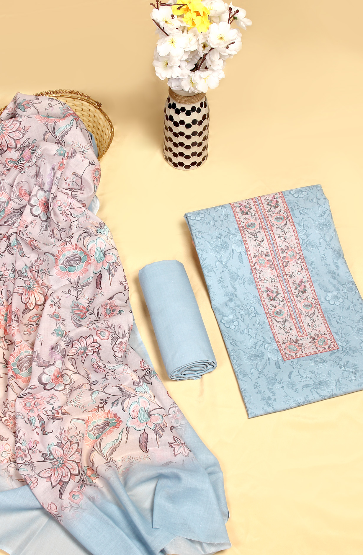 Pastel Blue Cotton Digital Print Salwar Suit - MAN1111