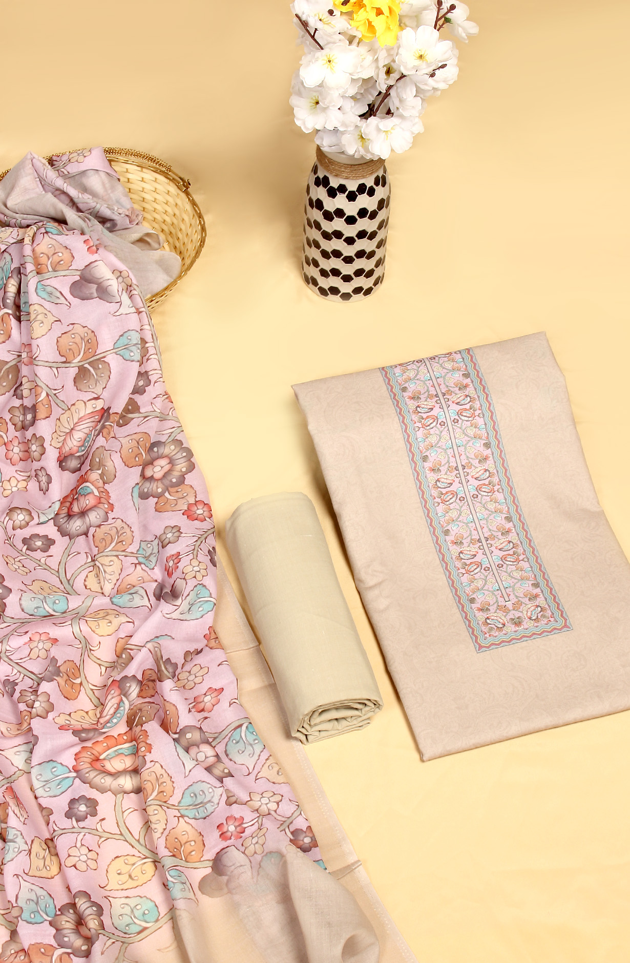 Beige Cotton Digital Print Salwar Suit - MAN1112