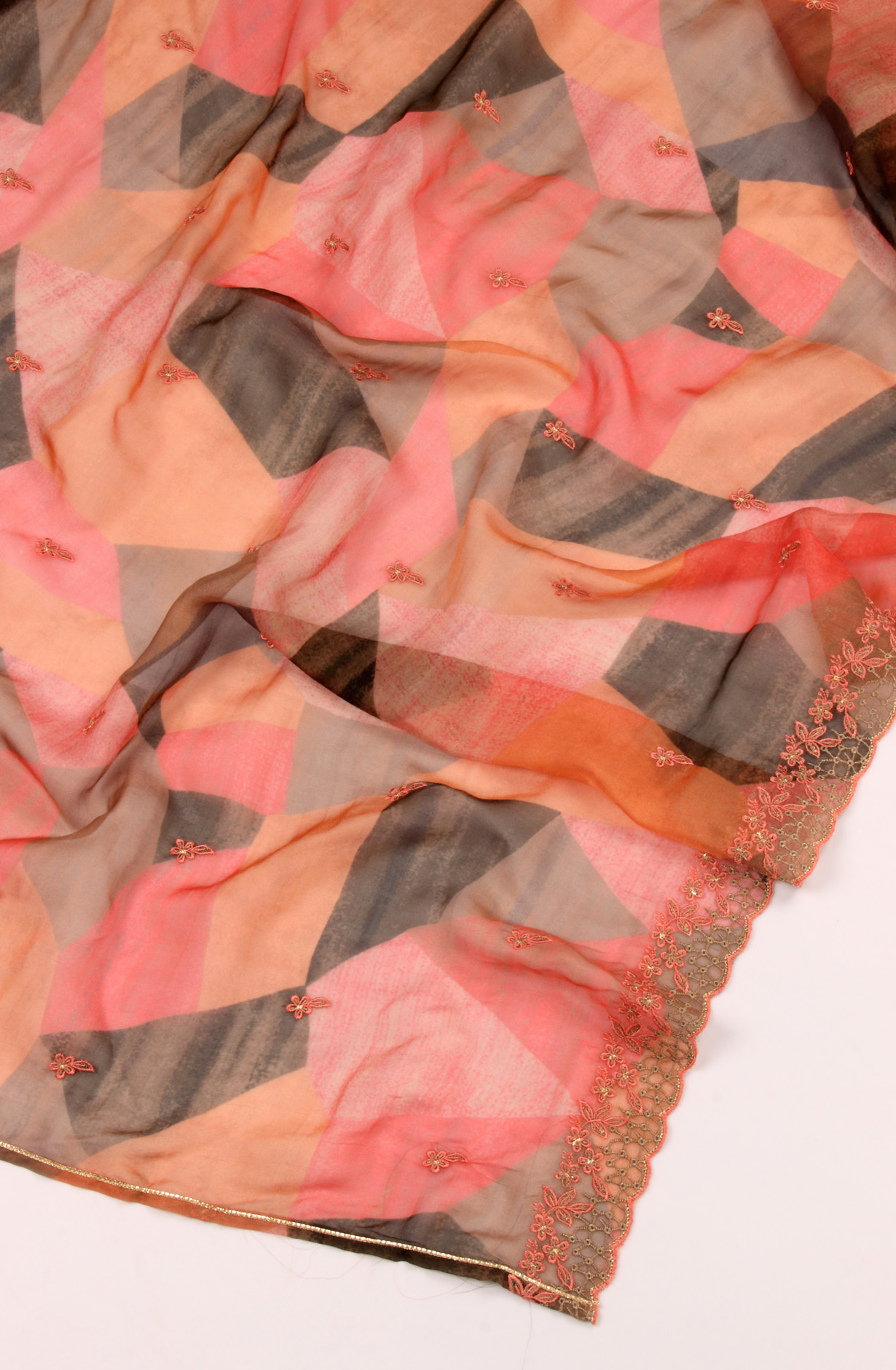 Peach Beautiful Muslin Unstitched Salwar Kameez with Organza Dupatta - MAN1174