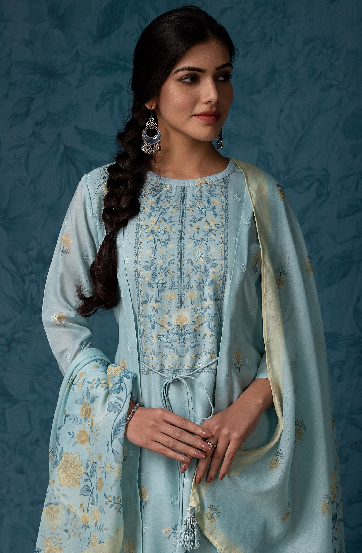 Sea Green Mulmul Cotton Digital Print with Embroidery Salwar Suit - MAN1792B