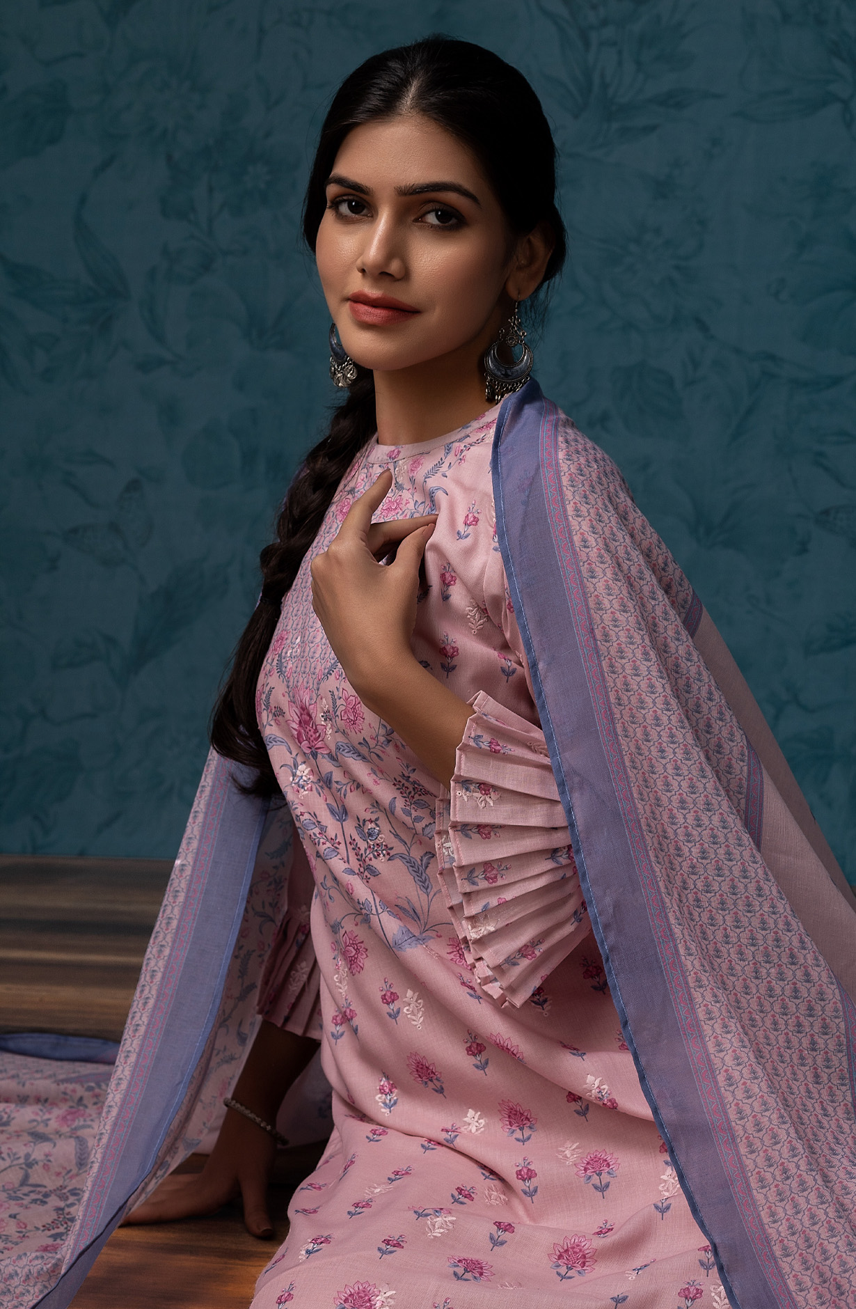 Pink Mulmul Cotton Digital Print with Embroidery Salwar Kameez - MAN1793B