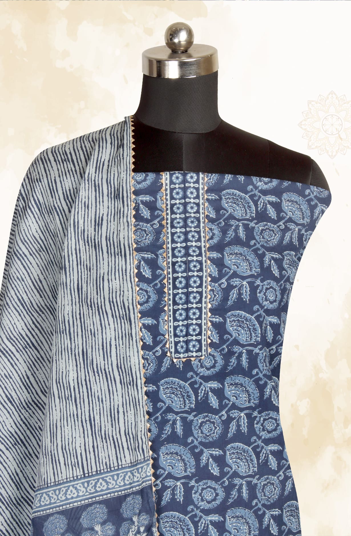 Blue Cotton Printed Salwar Kameez - MANCHALI-34A